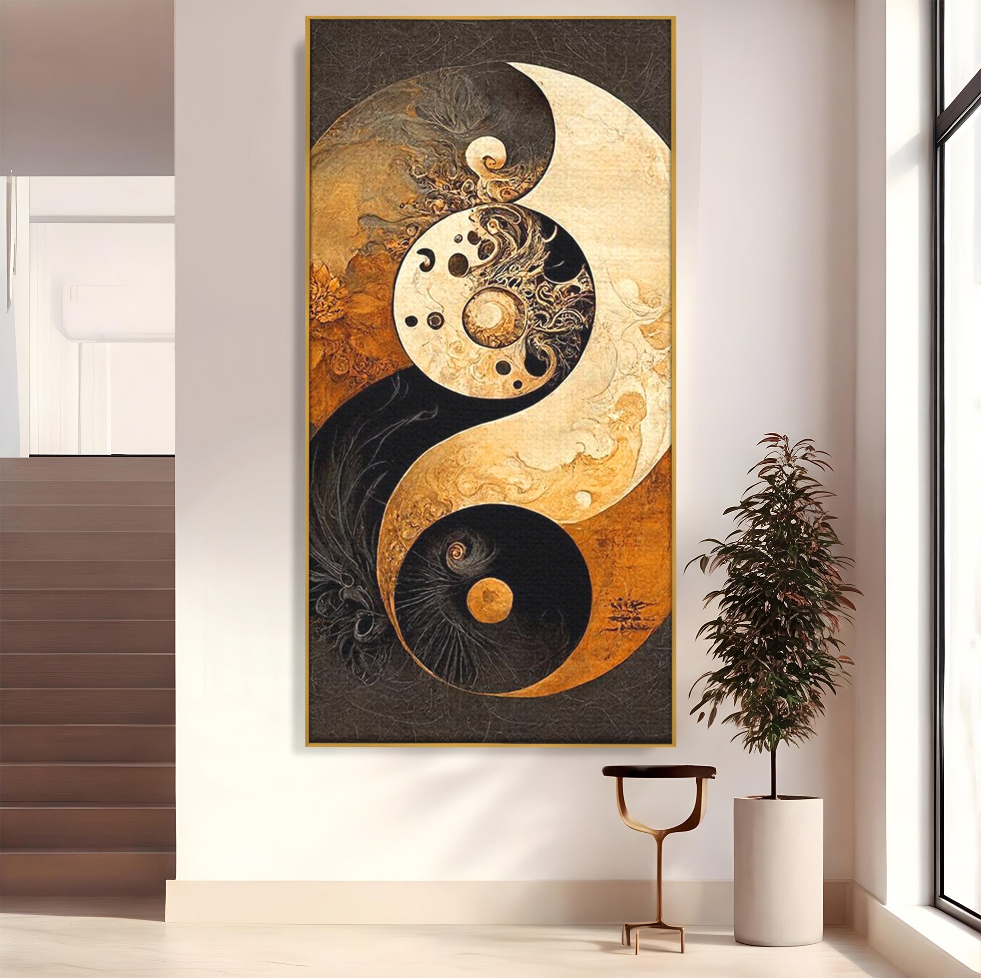 Tablou Canvas Premium LuxCanva® PI1181, Yin Si Yang, Abstract, Cercuri, Arta, Echilibru, Meditatie, Living, Birou, Culori Vibrante