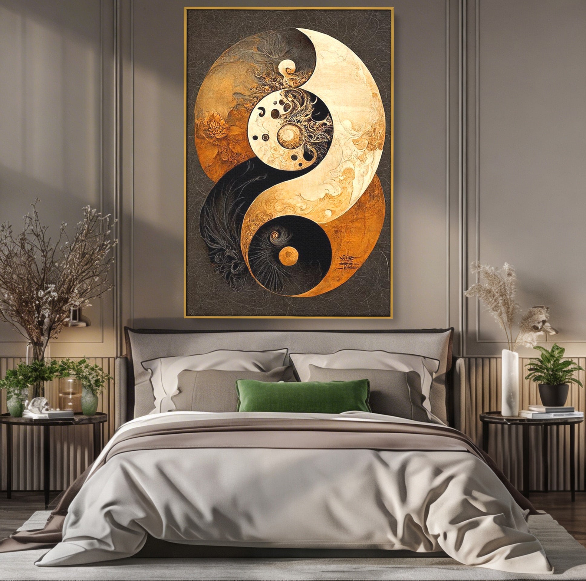 Tablou Canvas Premium LuxCanva® PI1181, Yin Si Yang, Abstract, Cercuri, Arta, Echilibru, Meditatie, Living, Birou, Culori Vibrante