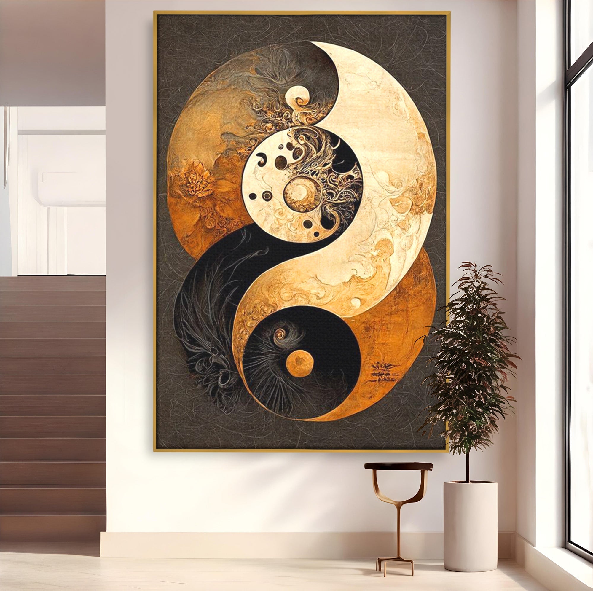 Tablou Canvas Premium LuxCanva® PI1181, Yin Si Yang, Abstract, Cercuri, Arta, Echilibru, Meditatie, Living, Birou, Culori Vibrante