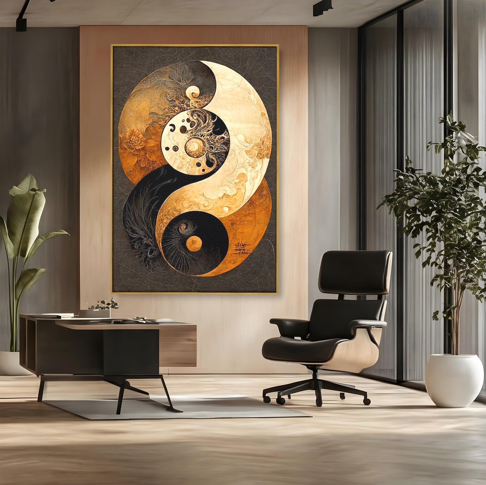 Tablou Canvas Premium LuxCanva® PI1181, Yin Si Yang, Abstract, Cercuri, Arta, Echilibru, Meditatie, Living, Birou, Culori Vibrante
