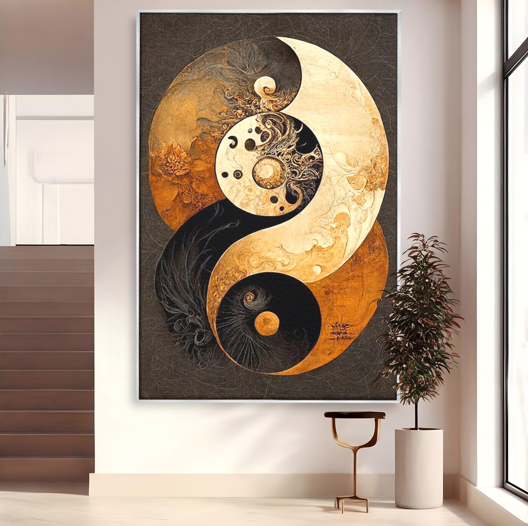 Tablou Canvas Premium LuxCanva® PI1181, Yin Si Yang, Abstract, Cercuri, Arta, Echilibru, Meditatie, Living, Birou, Culori Vibrante