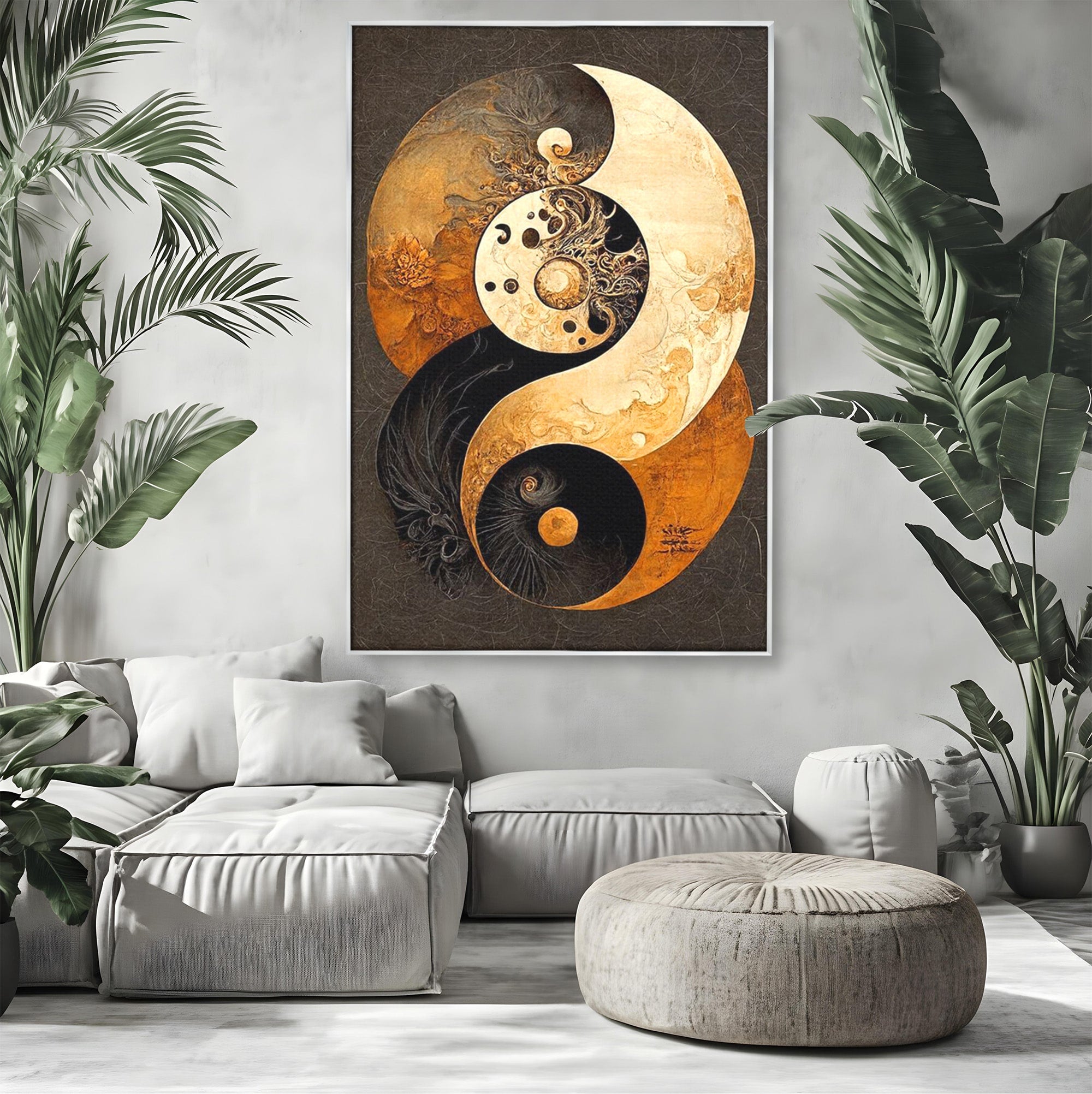 Tablou Canvas Premium LuxCanva® PI1181, Yin Si Yang, Abstract, Cercuri, Arta, Echilibru, Meditatie, Living, Birou, Culori Vibrante