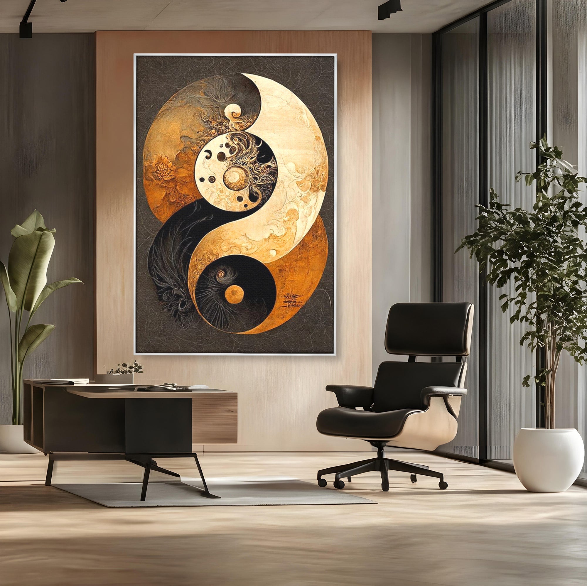 Tablou Canvas Premium LuxCanva® PI1181, Yin Si Yang, Abstract, Cercuri, Arta, Echilibru, Meditatie, Living, Birou, Culori Vibrante