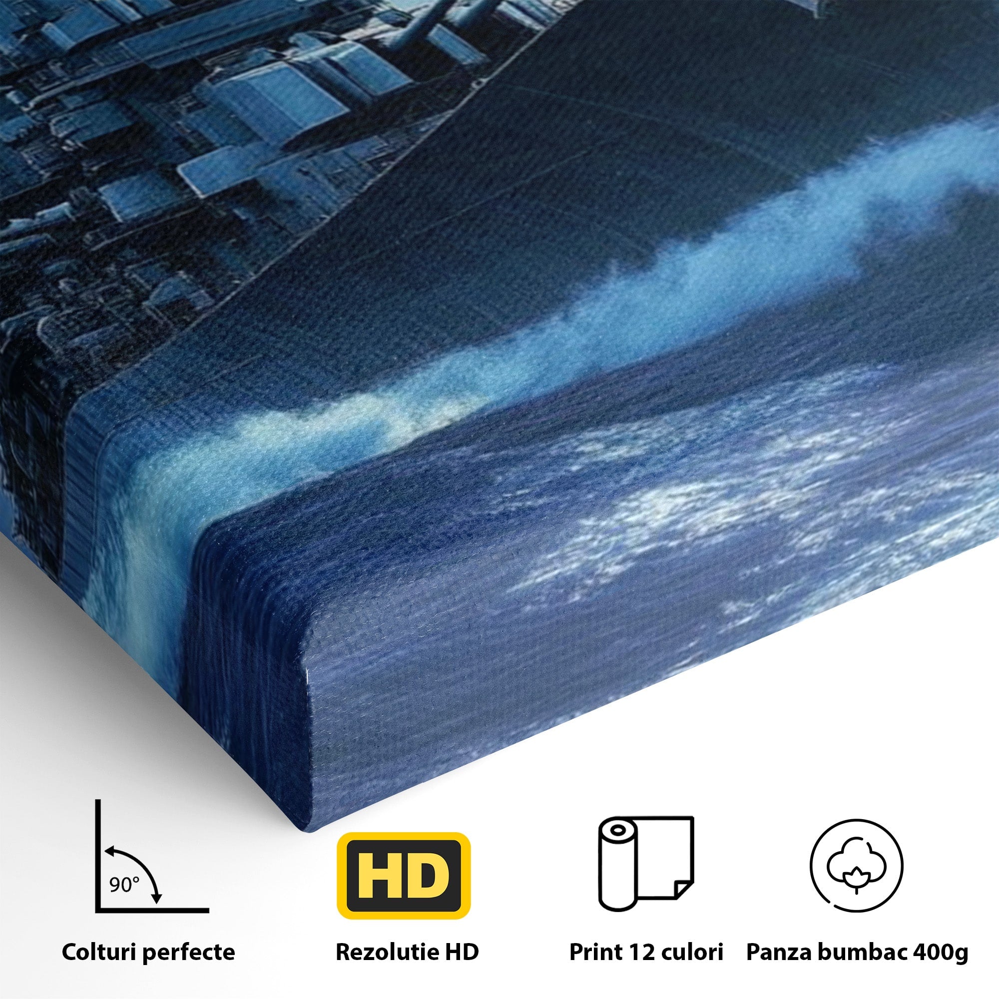 Tablou Canvas Premium LuxCanva® PI1182, Bismarck Sub Clar de Luna, Razboi, Ocean, Noapte, Luna, Aventura, Living, Dormitor, Culori Vibrante