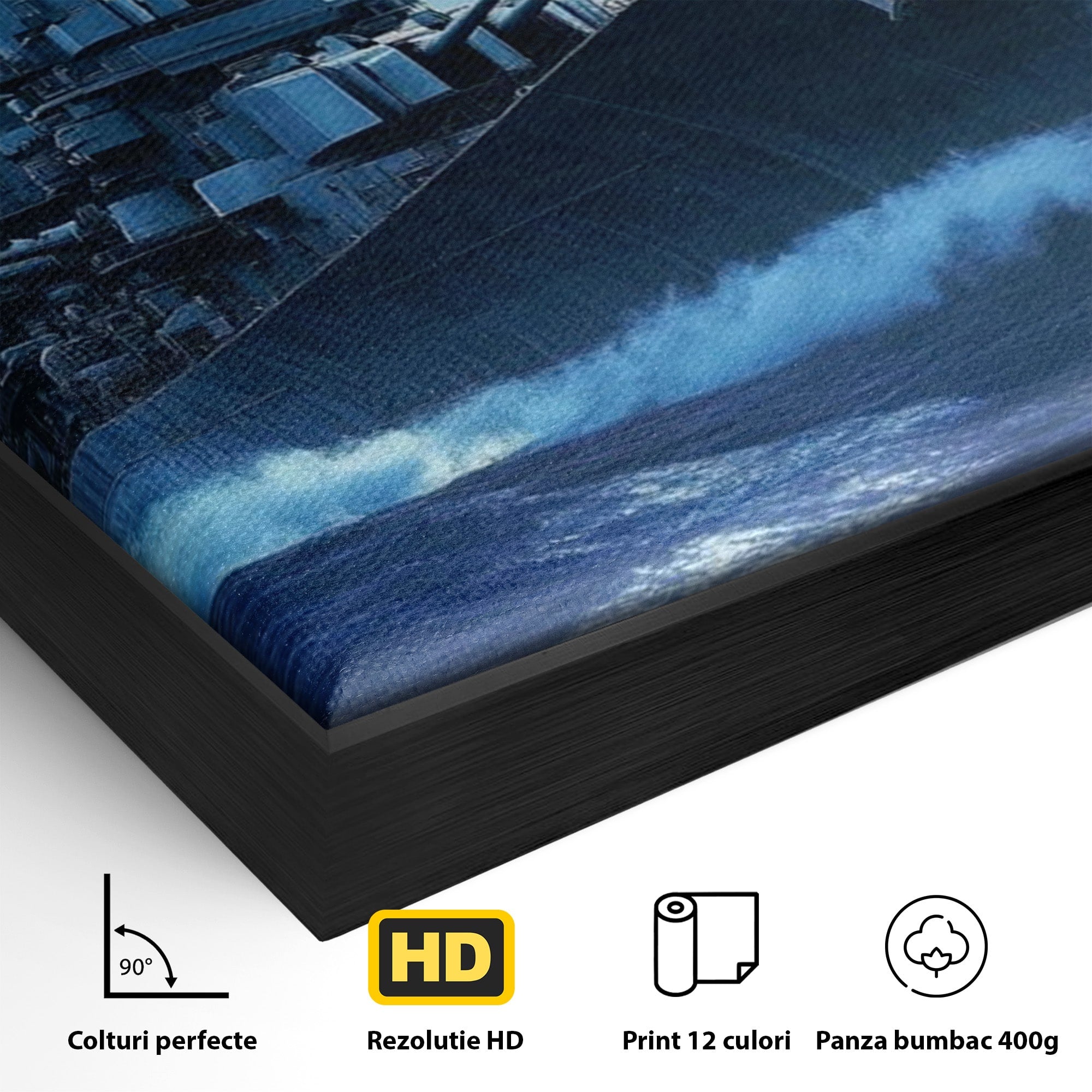 Tablou Canvas Premium LuxCanva® PI1182, Bismarck Sub Clar de Luna, Razboi, Ocean, Noapte, Luna, Aventura, Living, Dormitor, Culori Vibrante
