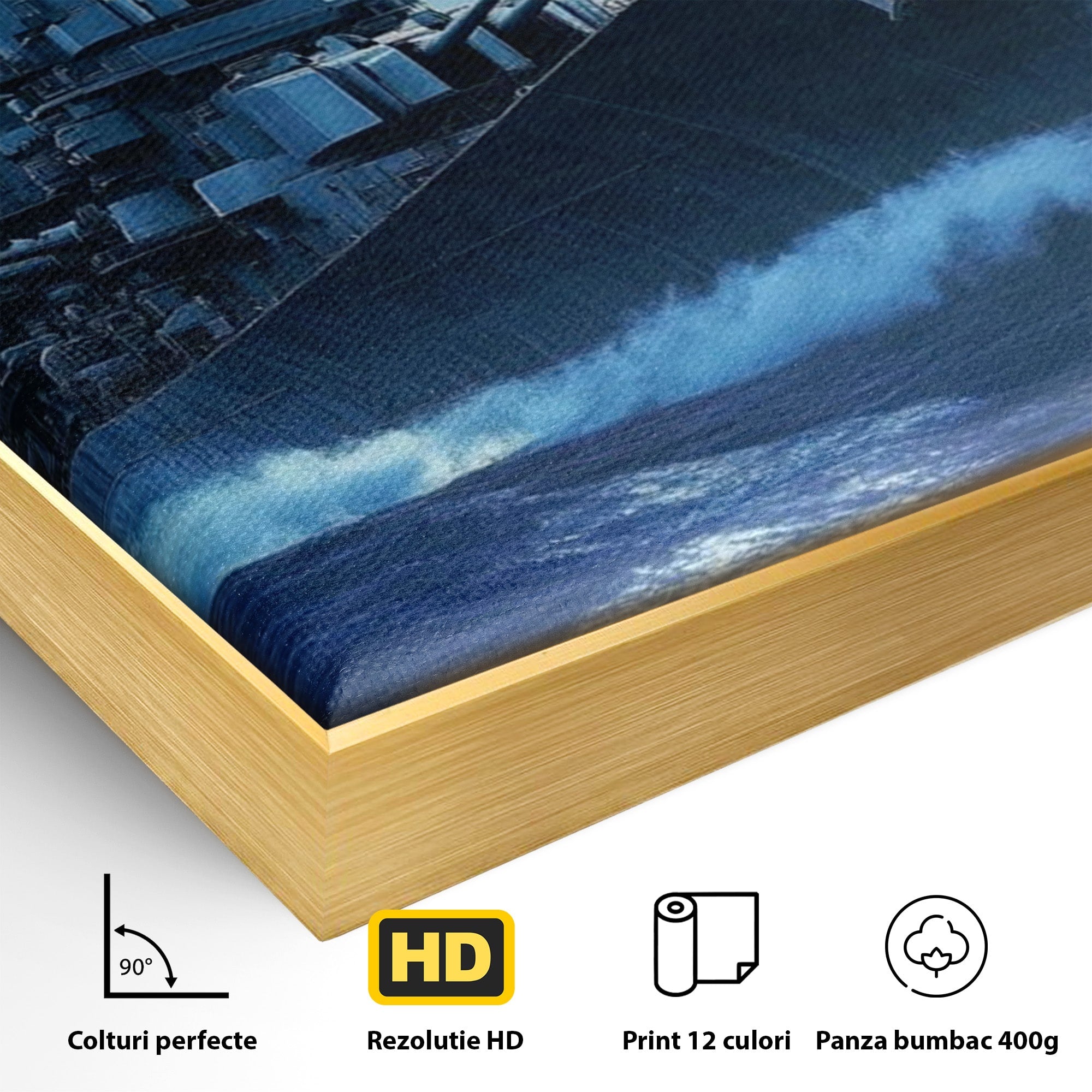 Tablou Canvas Premium LuxCanva® PI1182, Bismarck Sub Clar de Luna, Razboi, Ocean, Noapte, Luna, Aventura, Living, Dormitor, Culori Vibrante