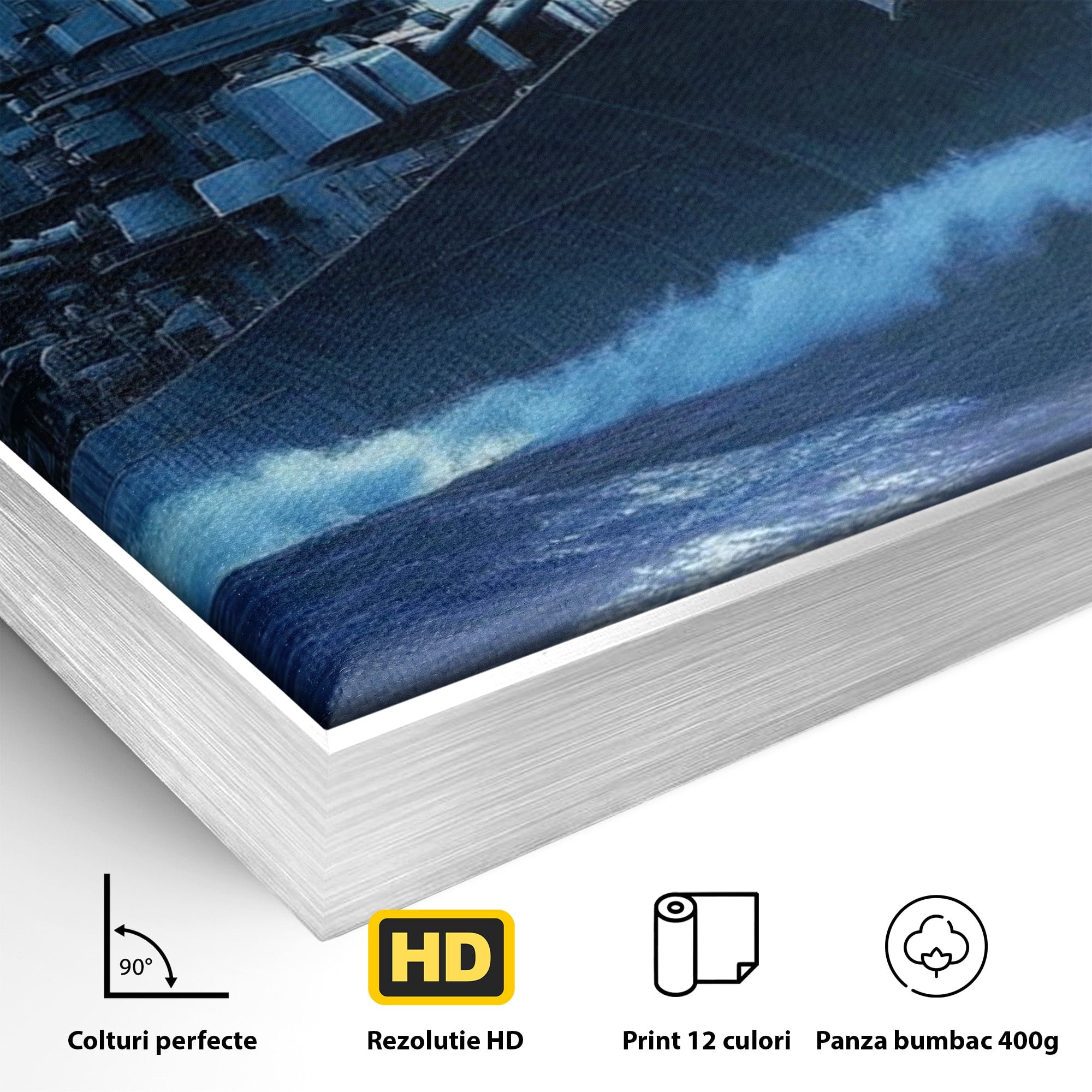 Tablou Canvas Premium LuxCanva® PI1182, Bismarck Sub Clar de Luna, Razboi, Ocean, Noapte, Luna, Aventura, Living, Dormitor, Culori Vibrante