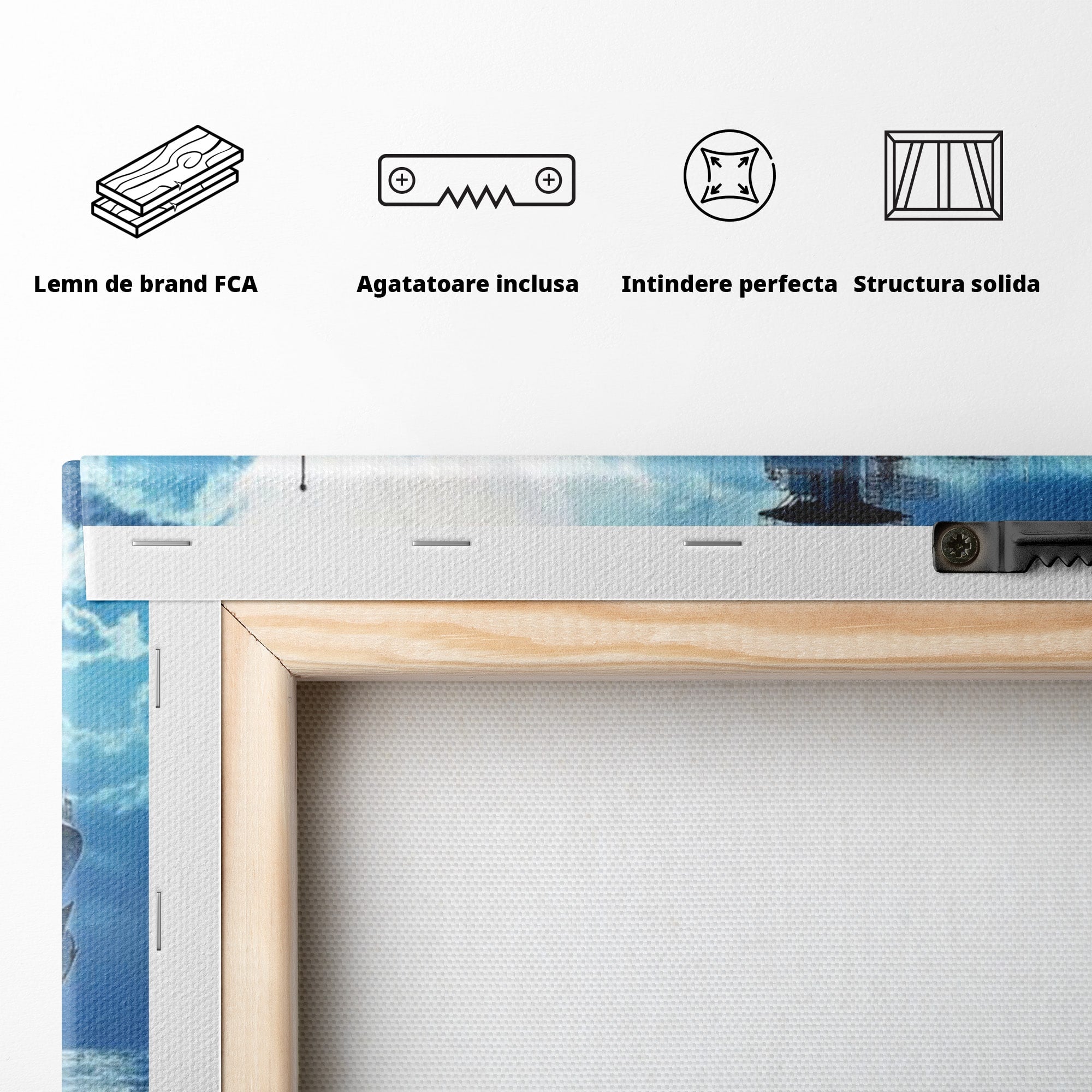 Tablou Canvas Premium LuxCanva® PI1182, Bismarck Sub Clar de Luna, Razboi, Ocean, Noapte, Luna, Aventura, Living, Dormitor, Culori Vibrante