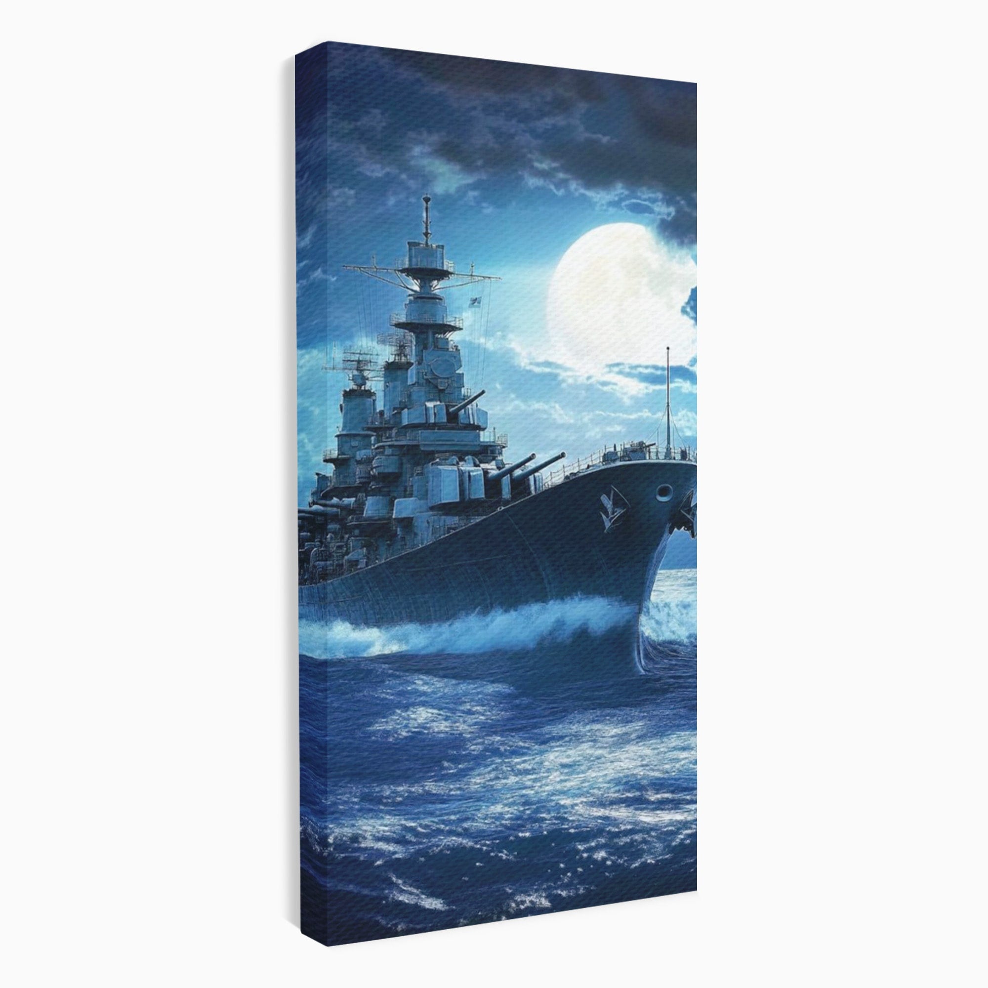 Tablou Canvas Premium LuxCanva® PI1182, Bismarck Sub Clar de Luna, Razboi, Ocean, Noapte, Luna, Aventura, Living, Dormitor, Culori Vibrante