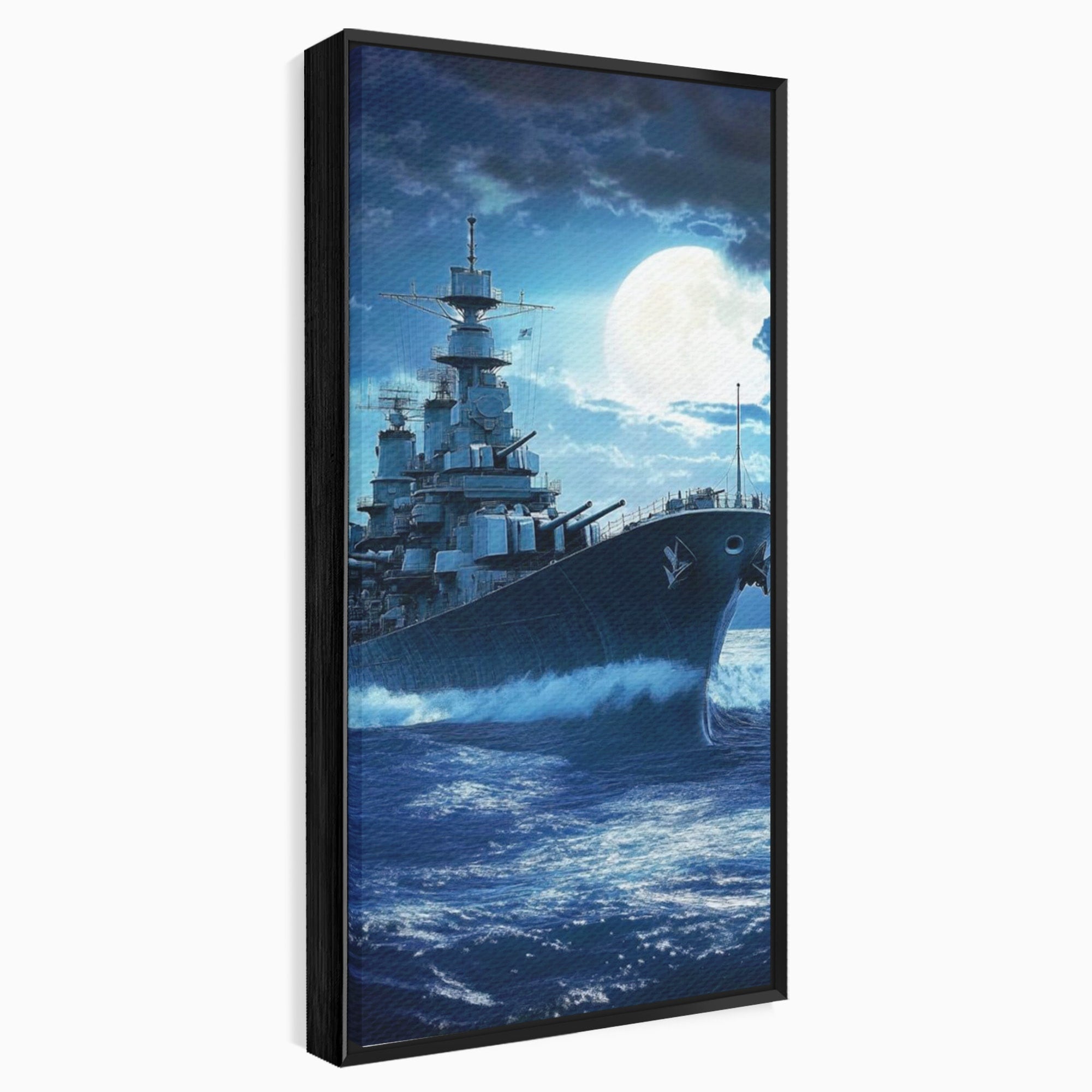 Tablou Canvas Premium LuxCanva® PI1182, Bismarck Sub Clar de Luna, Razboi, Ocean, Noapte, Luna, Aventura, Living, Dormitor, Culori Vibrante