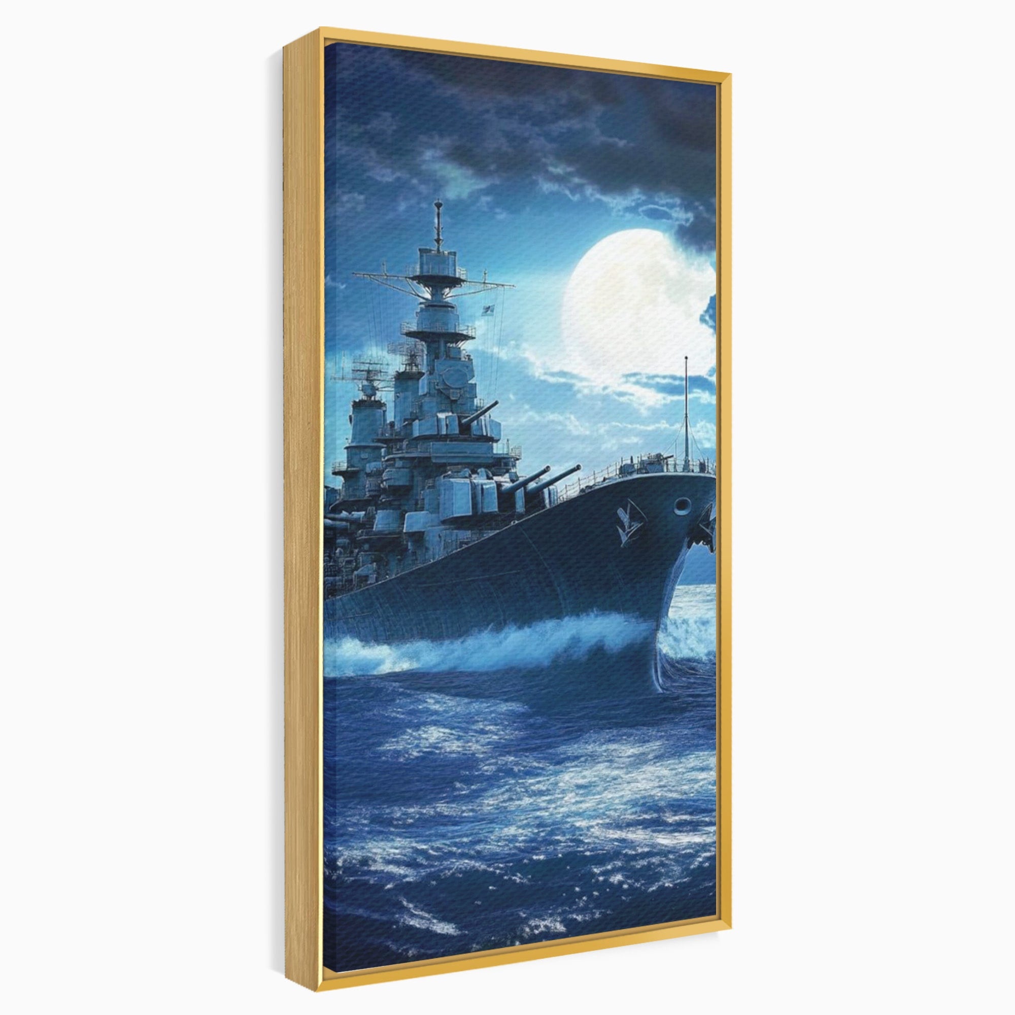 Tablou Canvas Premium LuxCanva® PI1182, Bismarck Sub Clar de Luna, Razboi, Ocean, Noapte, Luna, Aventura, Living, Dormitor, Culori Vibrante
