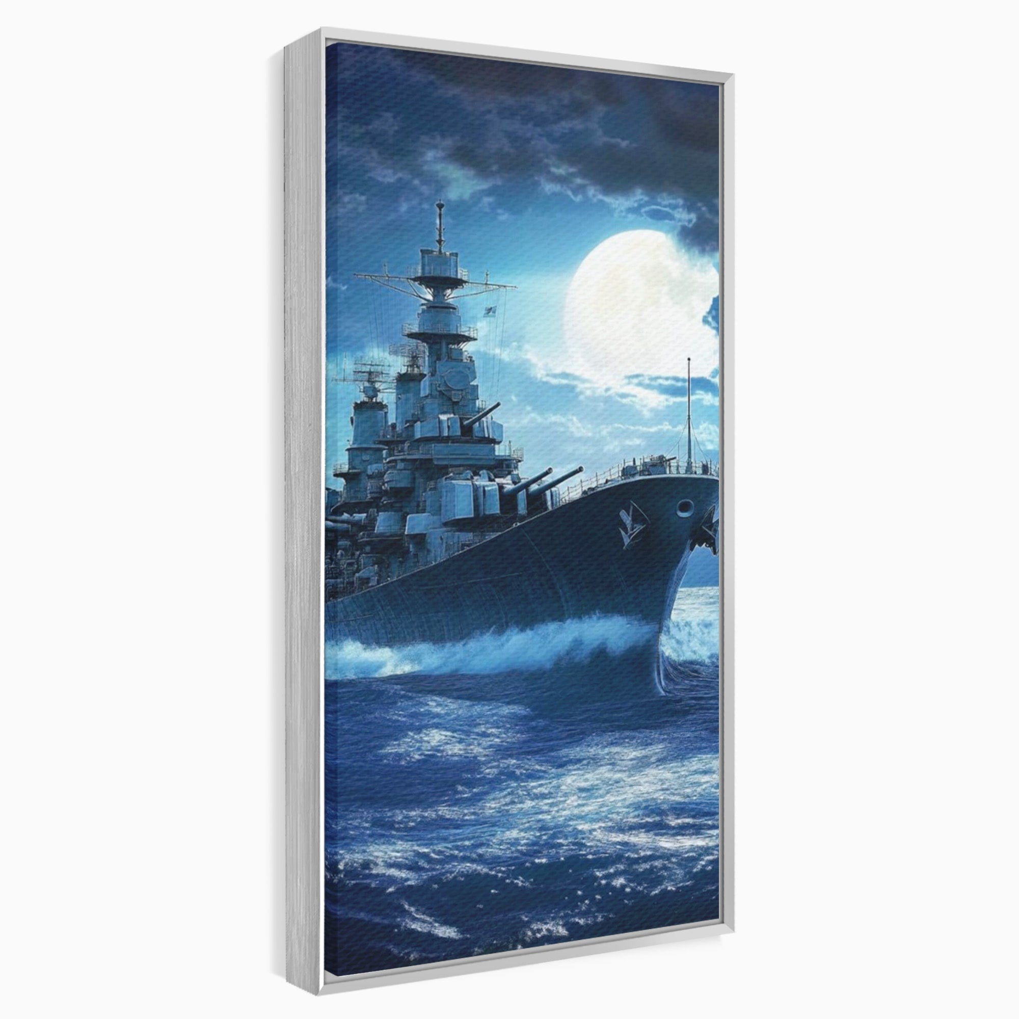 Tablou Canvas Premium LuxCanva® PI1182, Bismarck Sub Clar de Luna, Razboi, Ocean, Noapte, Luna, Aventura, Living, Dormitor, Culori Vibrante