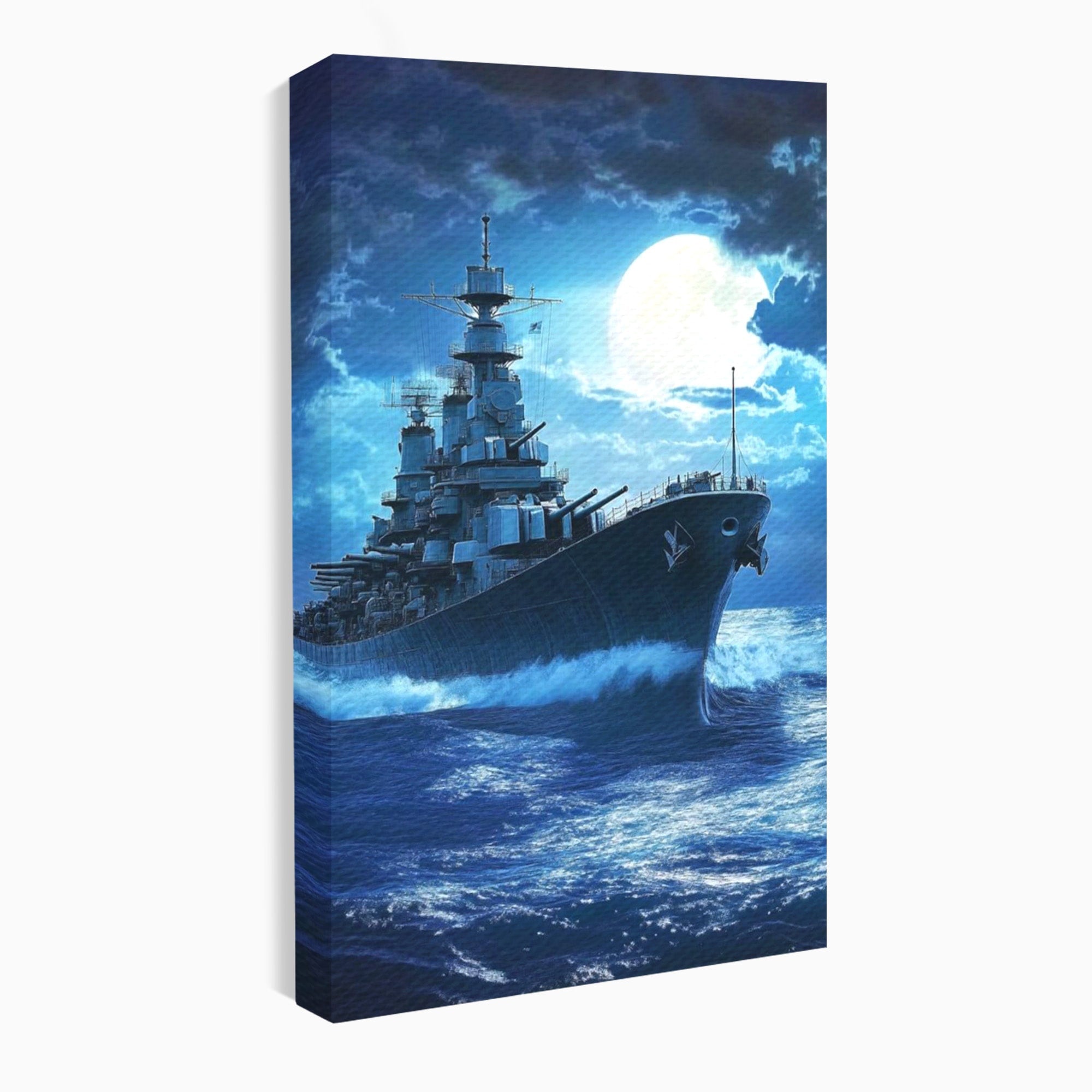 Tablou Canvas Premium LuxCanva® PI1182, Bismarck Sub Clar de Luna, Razboi, Ocean, Noapte, Luna, Aventura, Living, Dormitor, Culori Vibrante