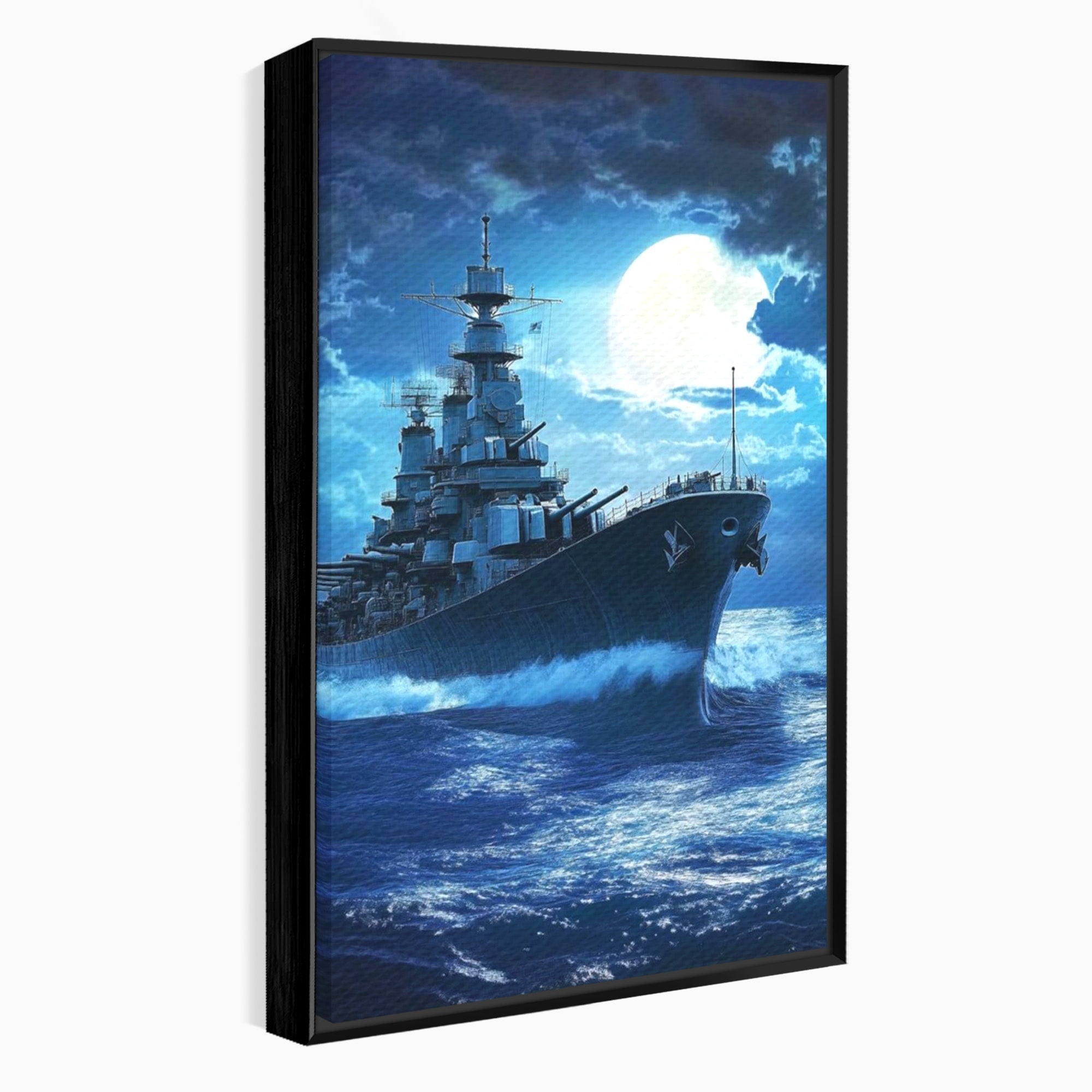 Tablou Canvas Premium LuxCanva® PI1182, Bismarck Sub Clar de Luna, Razboi, Ocean, Noapte, Luna, Aventura, Living, Dormitor, Culori Vibrante