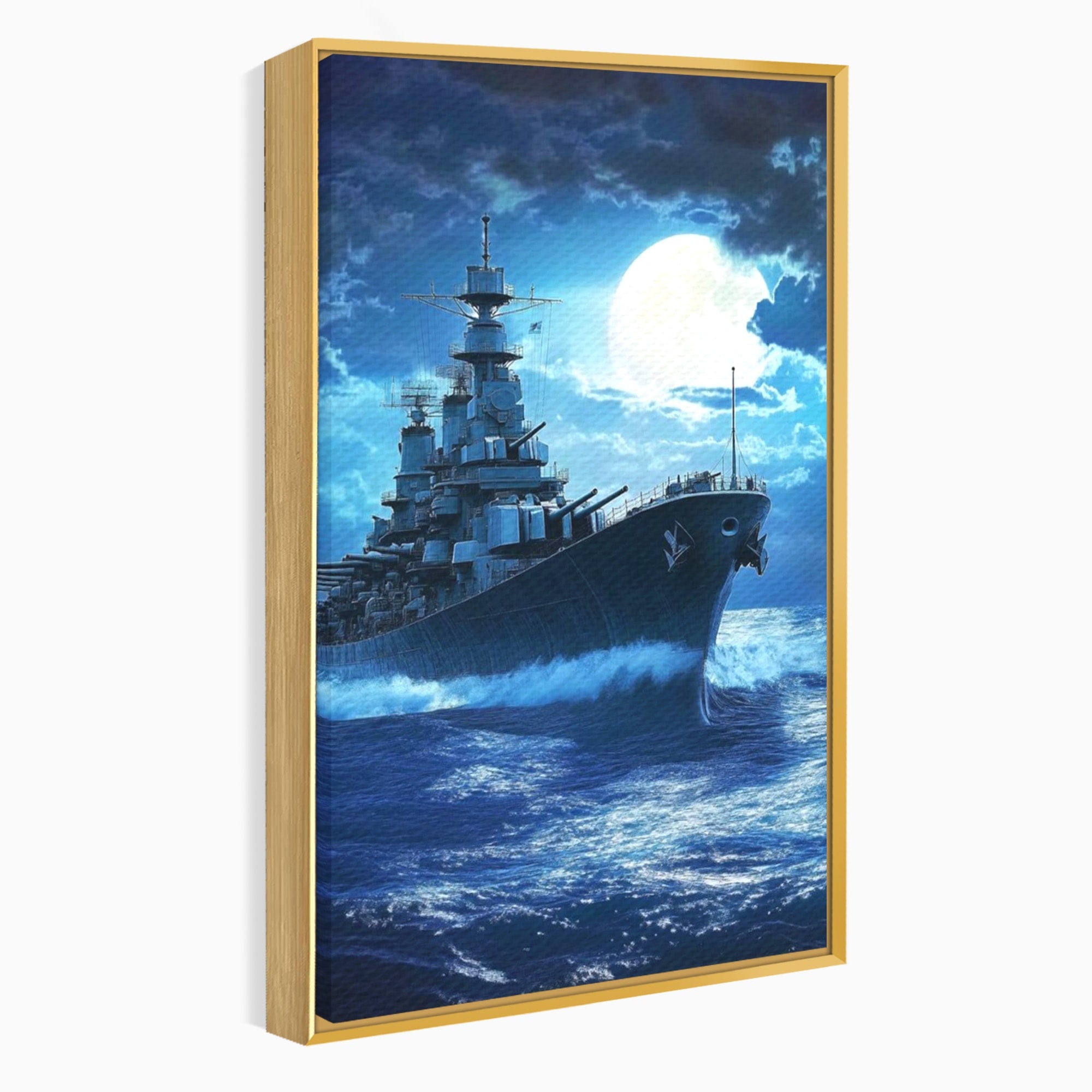 Tablou Canvas Premium LuxCanva® PI1182, Bismarck Sub Clar de Luna, Razboi, Ocean, Noapte, Luna, Aventura, Living, Dormitor, Culori Vibrante