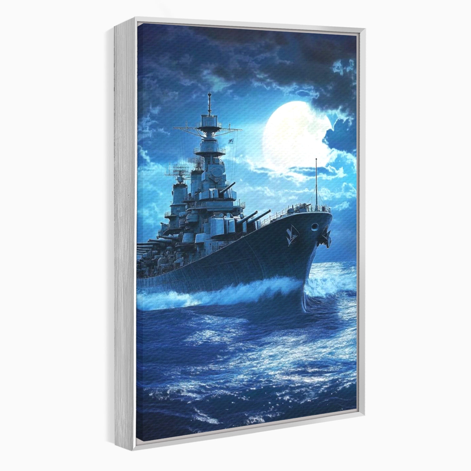 Tablou Canvas Premium LuxCanva® PI1182, Bismarck Sub Clar de Luna, Razboi, Ocean, Noapte, Luna, Aventura, Living, Dormitor, Culori Vibrante
