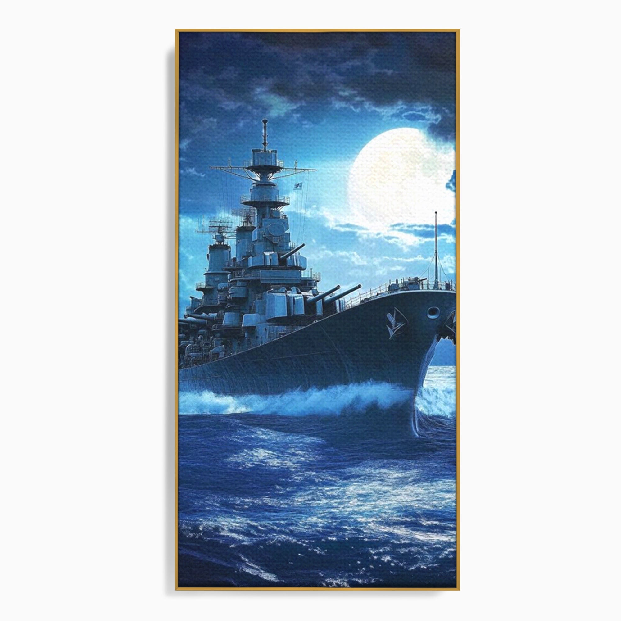 Tablou Canvas Premium LuxCanva® PI1182, Bismarck Sub Clar de Luna, Razboi, Ocean, Noapte, Luna, Aventura, Living, Dormitor, Culori Vibrante