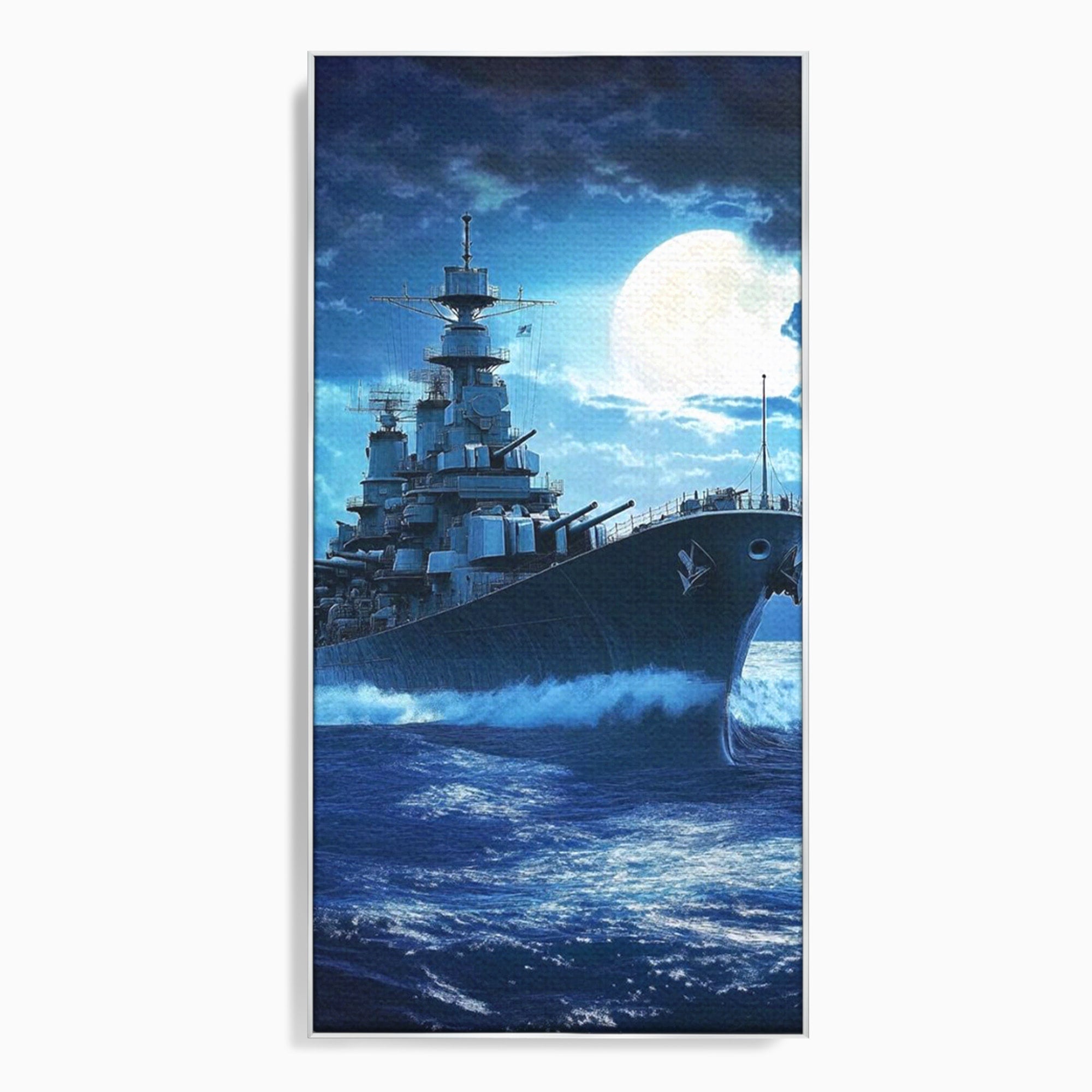 Tablou Canvas Premium LuxCanva® PI1182, Bismarck Sub Clar de Luna, Razboi, Ocean, Noapte, Luna, Aventura, Living, Dormitor, Culori Vibrante