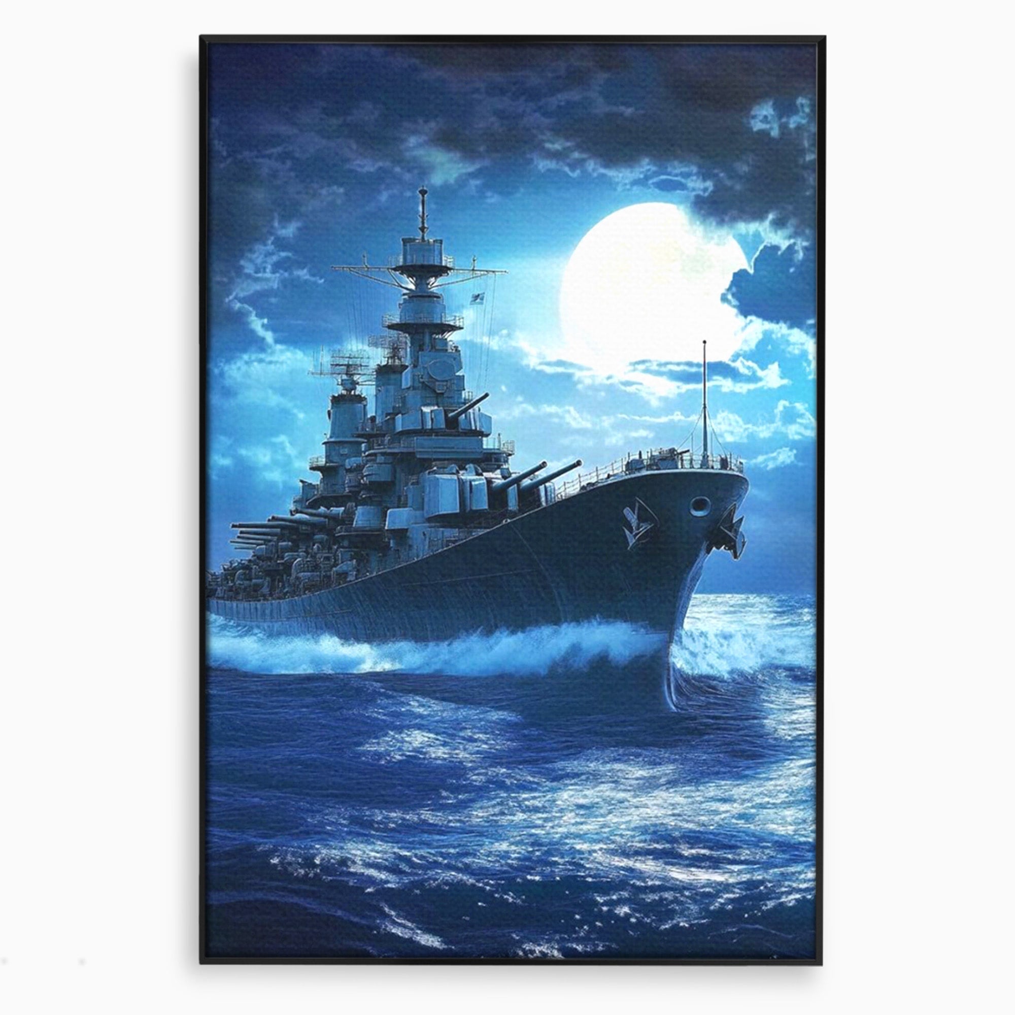 Tablou Canvas Premium LuxCanva® PI1182, Bismarck Sub Clar de Luna, Razboi, Ocean, Noapte, Luna, Aventura, Living, Dormitor, Culori Vibrante
