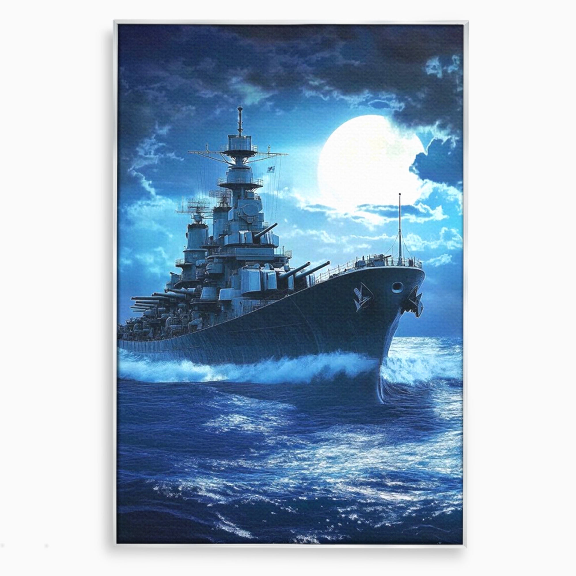 Tablou Canvas Premium LuxCanva® PI1182, Bismarck Sub Clar de Luna, Razboi, Ocean, Noapte, Luna, Aventura, Living, Dormitor, Culori Vibrante