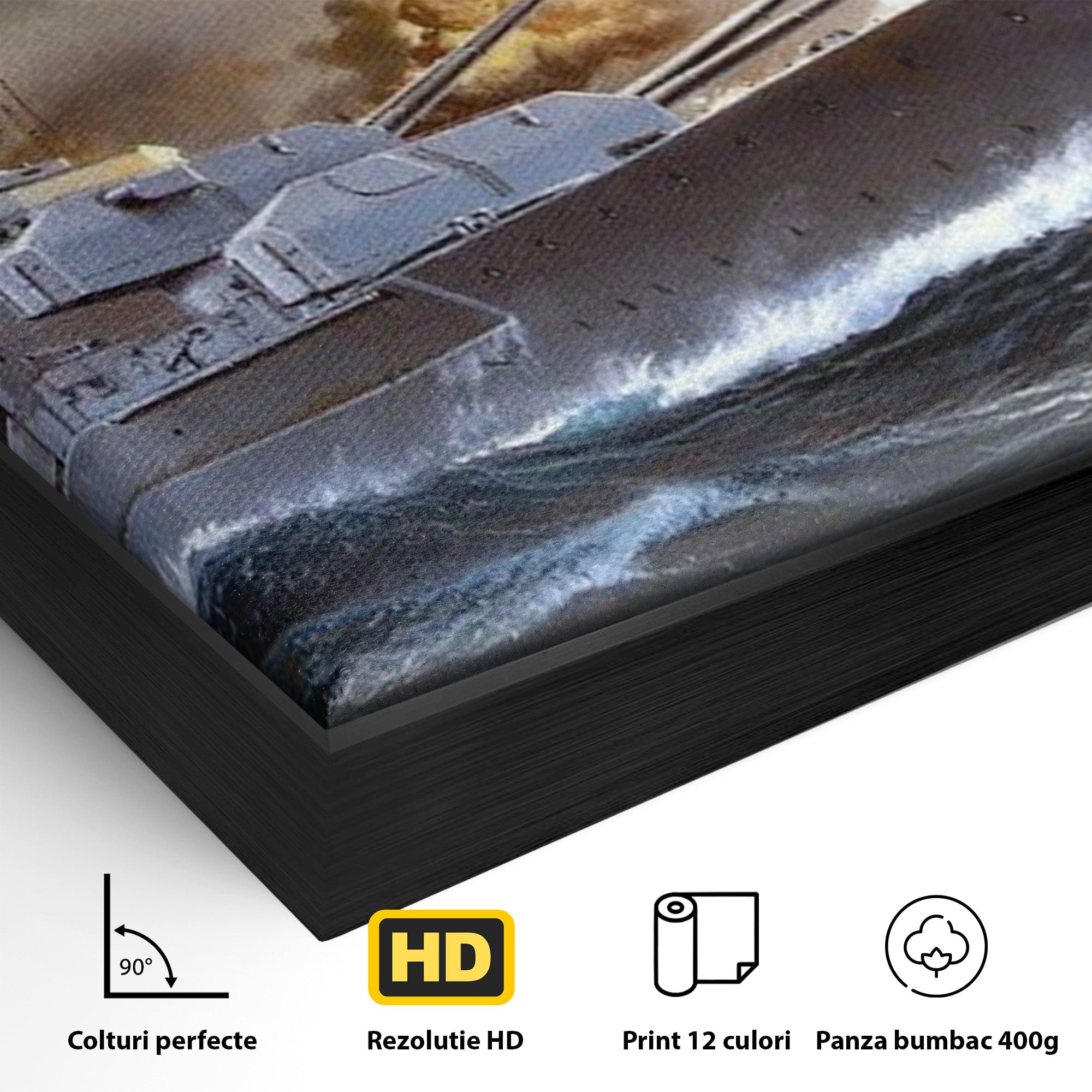 Tablou Canvas Premium LuxCanva® PI1183, Vas De Razboi In Actiune, Bismarck, Marina, Istoric, Mare, Germania, Living, Birou, Culori Vibrante