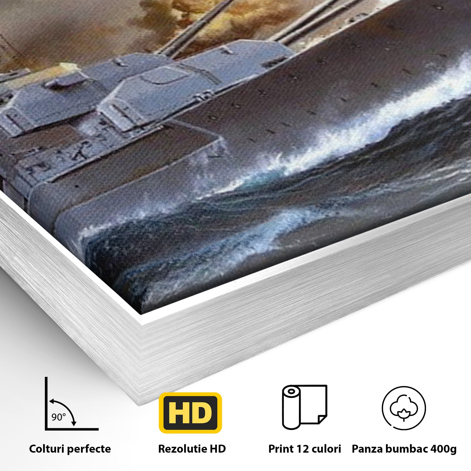 Tablou Canvas Premium LuxCanva® PI1183, Vas De Razboi In Actiune, Bismarck, Marina, Istoric, Mare, Germania, Living, Birou, Culori Vibrante