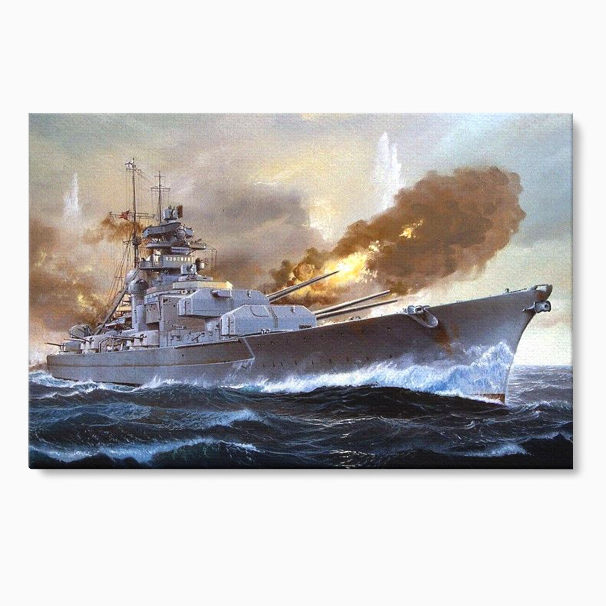 Tablou Canvas Premium LuxCanva® PI1183, Vas De Razboi In Actiune, Bismarck, Marina, Istoric, Mare, Germania, Living, Birou, Culori Vibrante