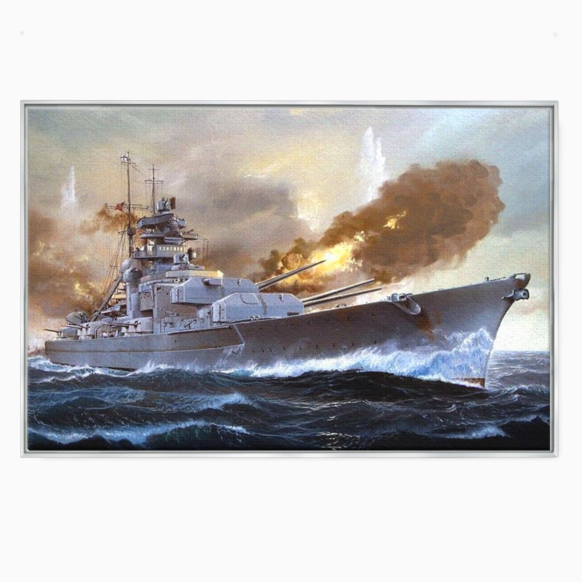 Tablou Canvas Premium LuxCanva® PI1183, Vas De Razboi In Actiune, Bismarck, Marina, Istoric, Mare, Germania, Living, Birou, Culori Vibrante