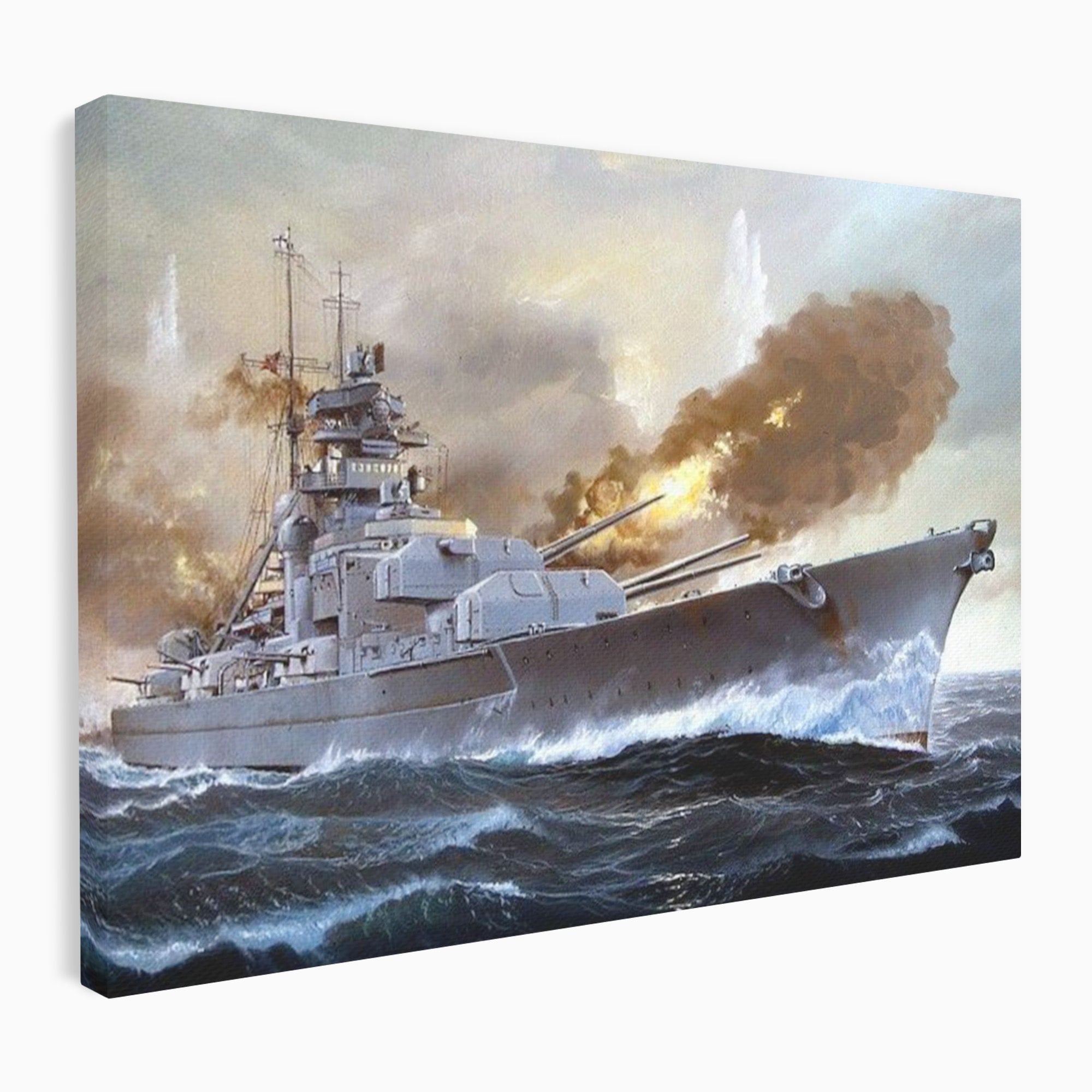 Tablou Canvas Premium LuxCanva® PI1183, Vas De Razboi In Actiune, Bismarck, Marina, Istoric, Mare, Germania, Living, Birou, Culori Vibrante