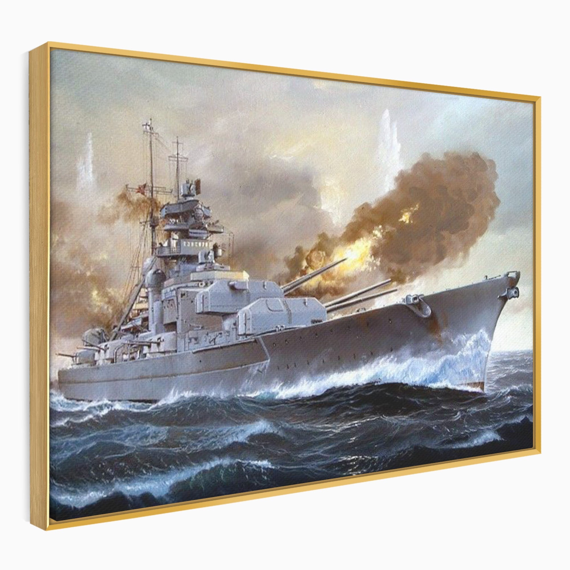 Tablou Canvas Premium LuxCanva® PI1183, Vas De Razboi In Actiune, Bismarck, Marina, Istoric, Mare, Germania, Living, Birou, Culori Vibrante