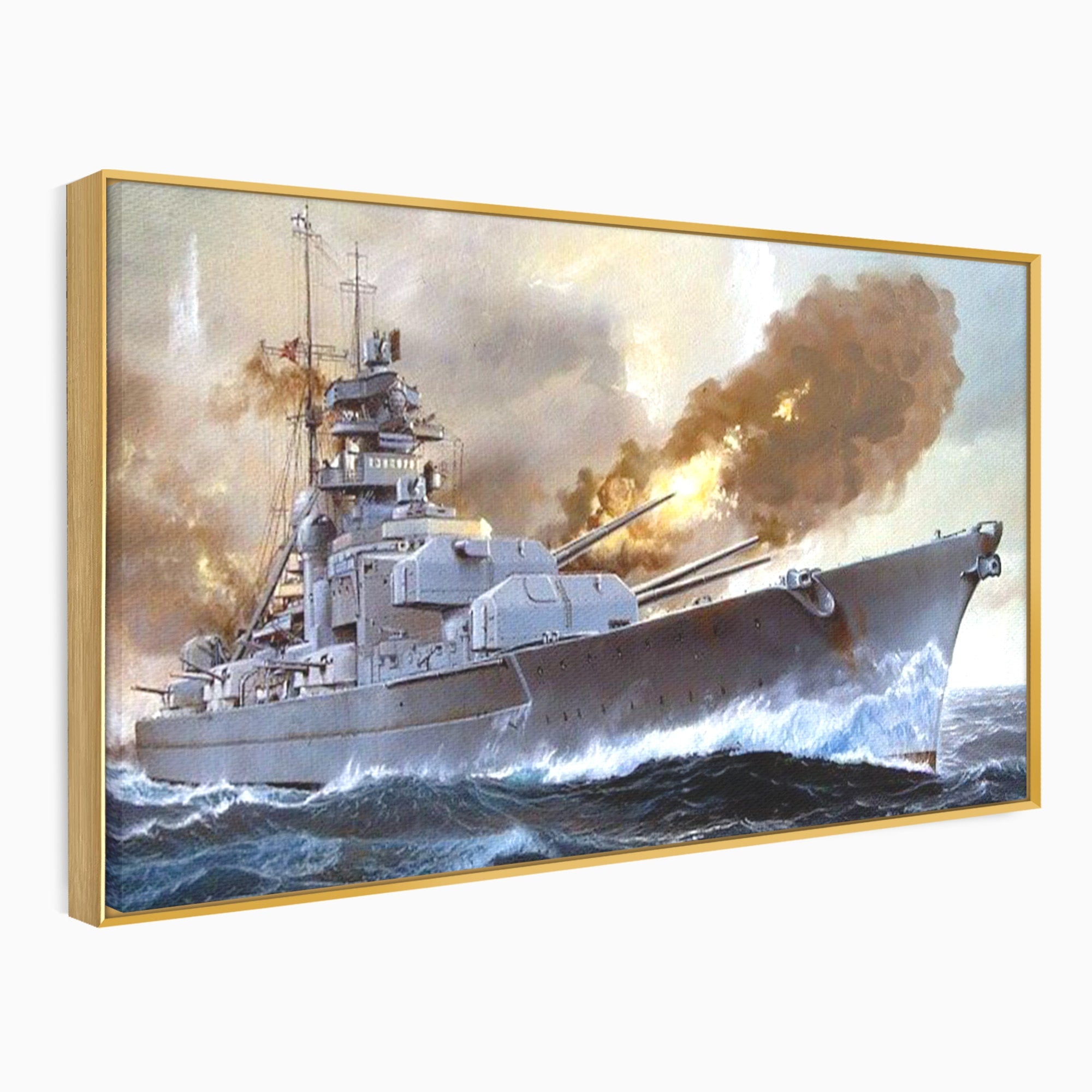 Tablou Canvas Premium LuxCanva® PI1183, Vas De Razboi In Actiune, Bismarck, Marina, Istoric, Mare, Germania, Living, Birou, Culori Vibrante