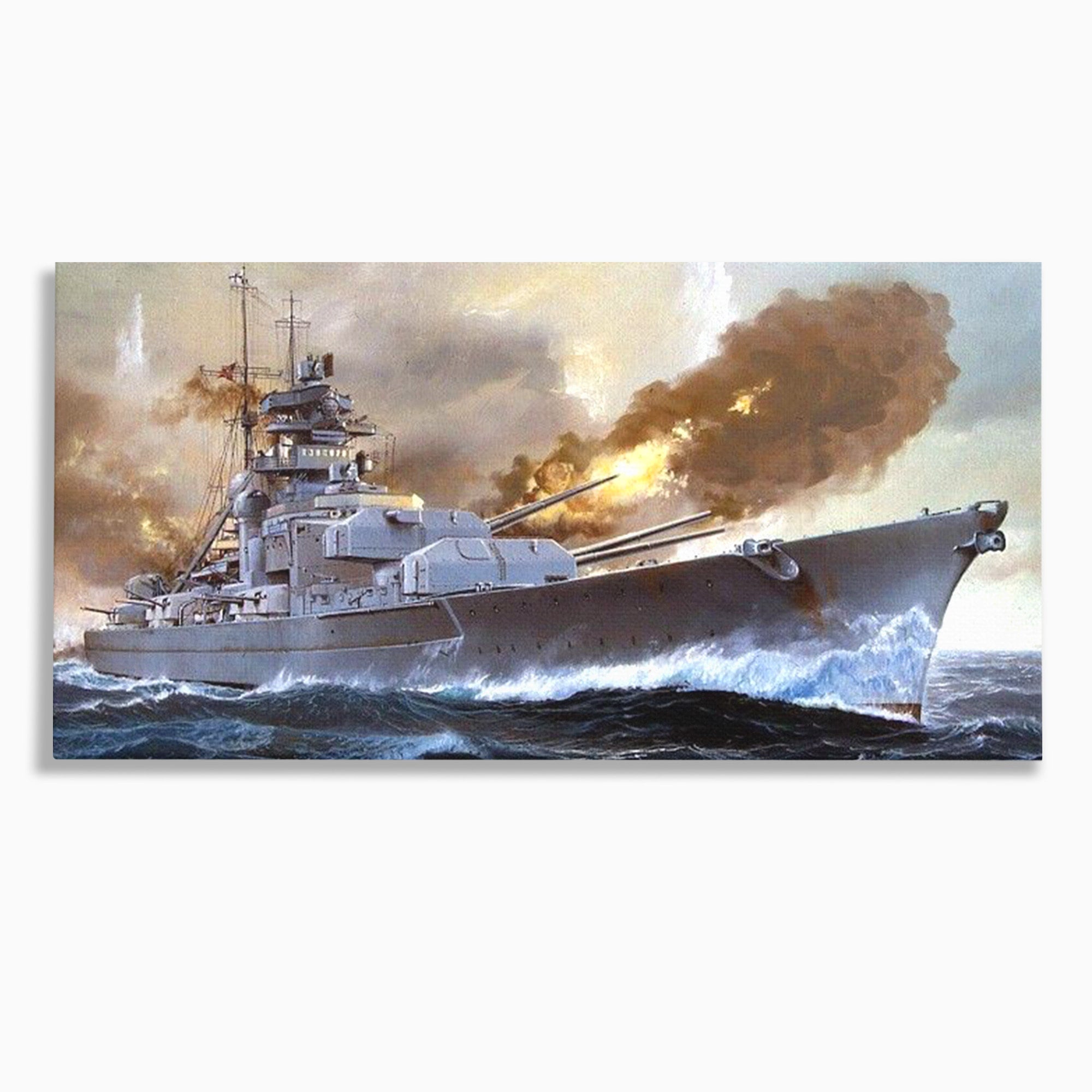 Tablou Canvas Premium LuxCanva® PI1183, Vas De Razboi In Actiune, Bismarck, Marina, Istoric, Mare, Germania, Living, Birou, Culori Vibrante