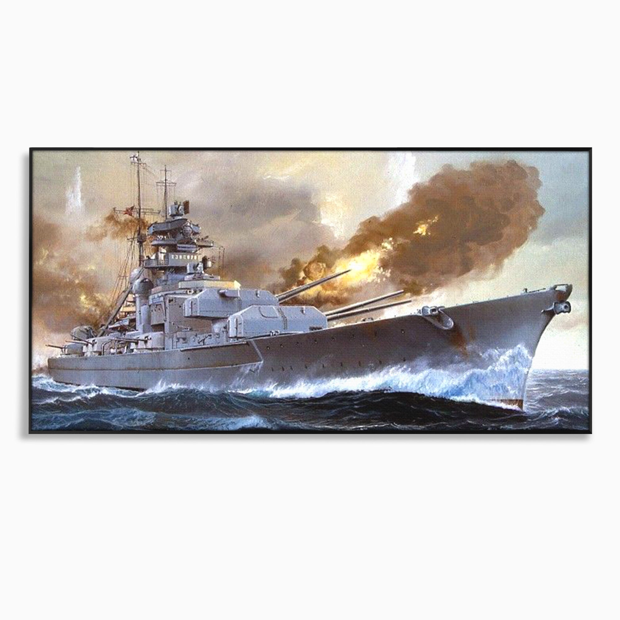 Tablou Canvas Premium LuxCanva® PI1183, Vas De Razboi In Actiune, Bismarck, Marina, Istoric, Mare, Germania, Living, Birou, Culori Vibrante