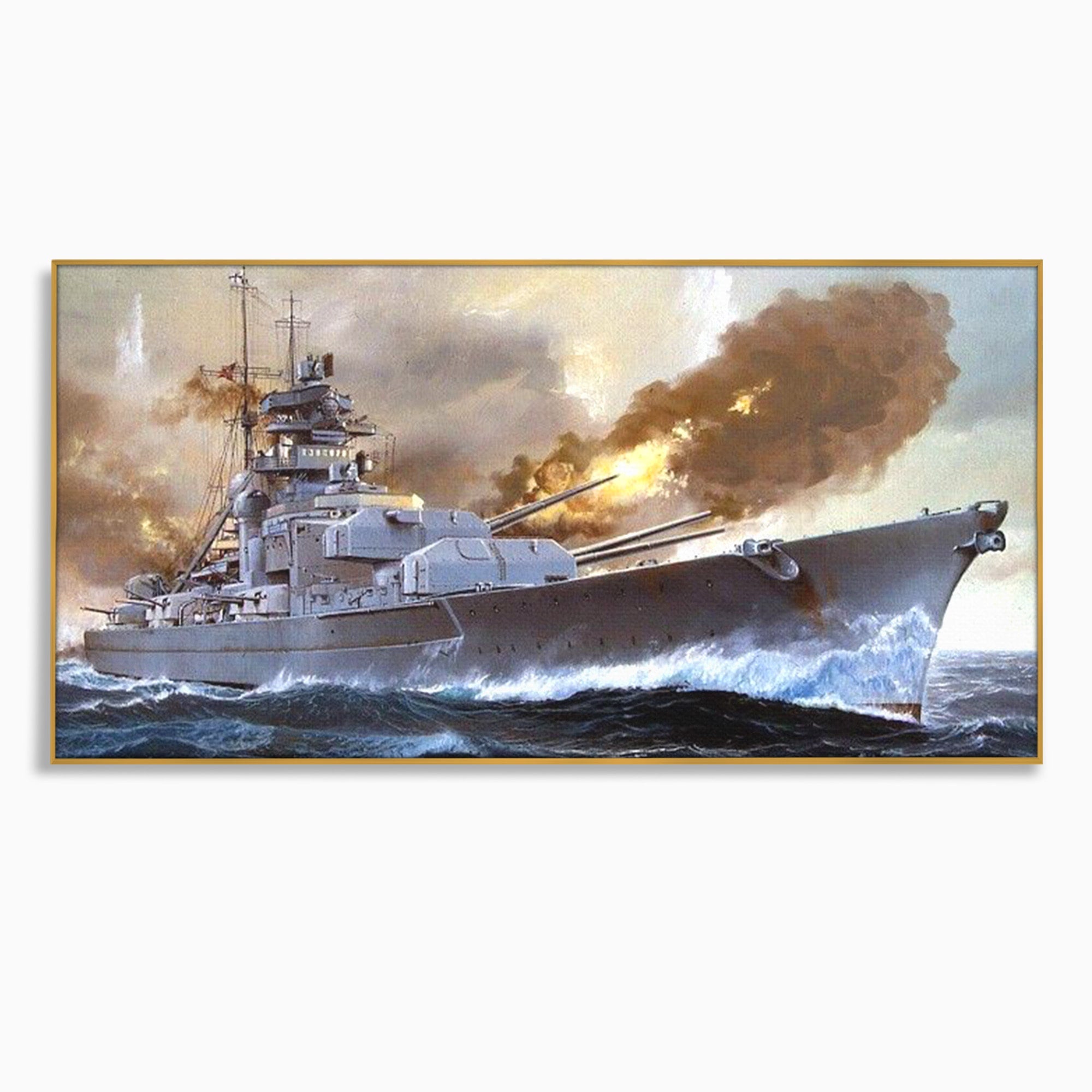 Tablou Canvas Premium LuxCanva® PI1183, Vas De Razboi In Actiune, Bismarck, Marina, Istoric, Mare, Germania, Living, Birou, Culori Vibrante