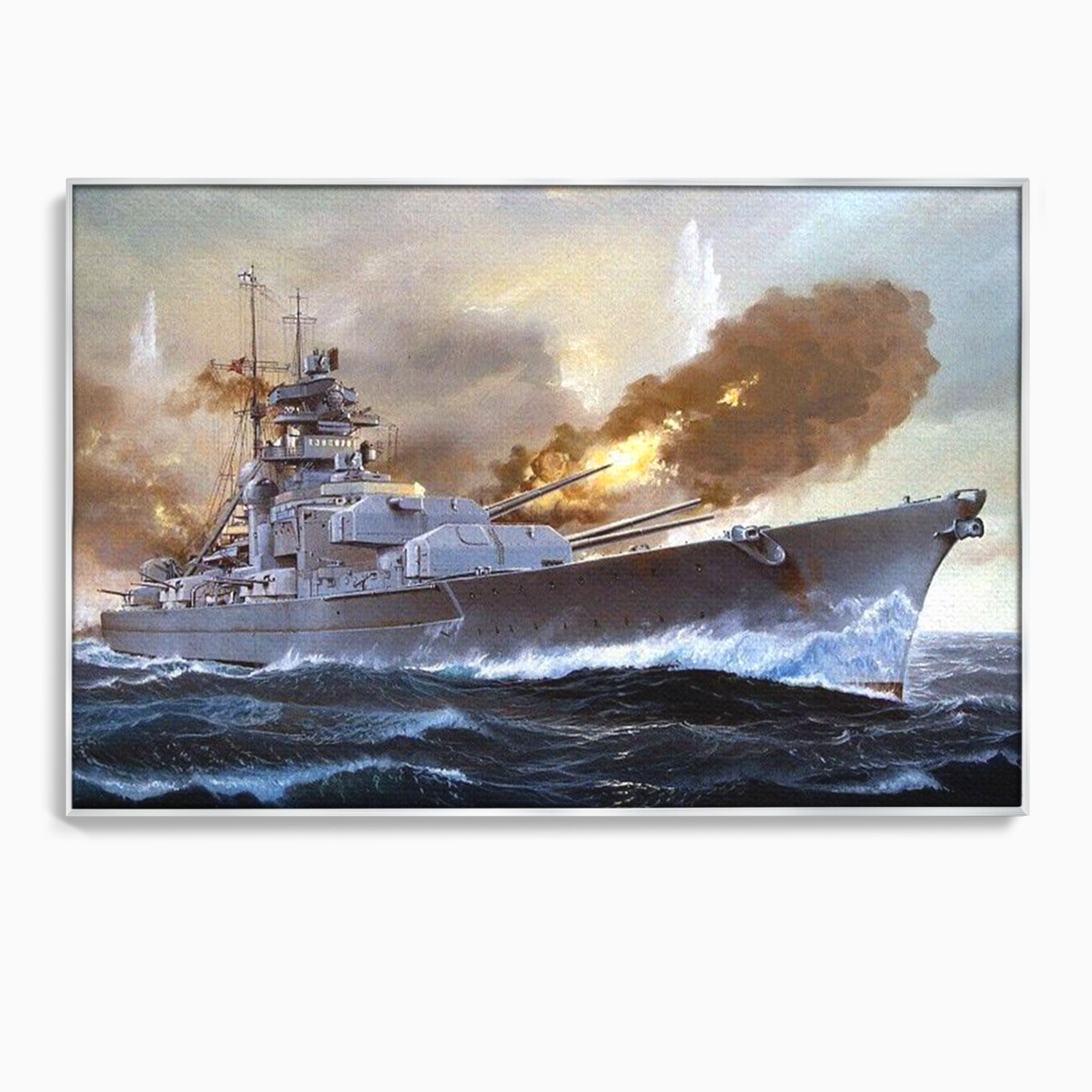 Tablou Canvas Premium LuxCanva® PI1183, Vas De Razboi In Actiune, Bismarck, Marina, Istoric, Mare, Germania, Living, Birou, Culori Vibrante