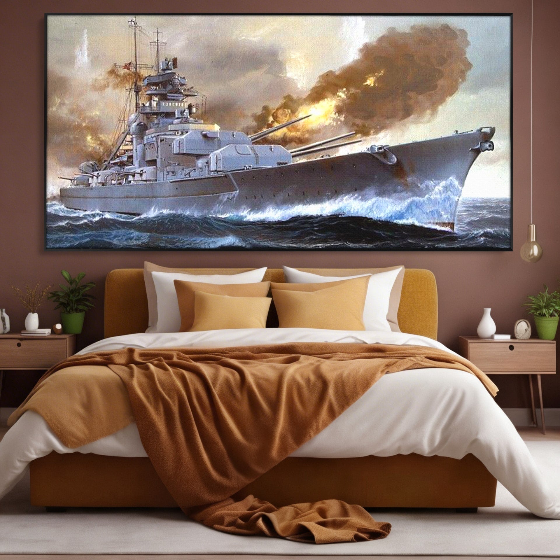 Tablou Canvas Premium LuxCanva® PI1183, Vas De Razboi In Actiune, Bismarck, Marina, Istoric, Mare, Germania, Living, Birou, Culori Vibrante