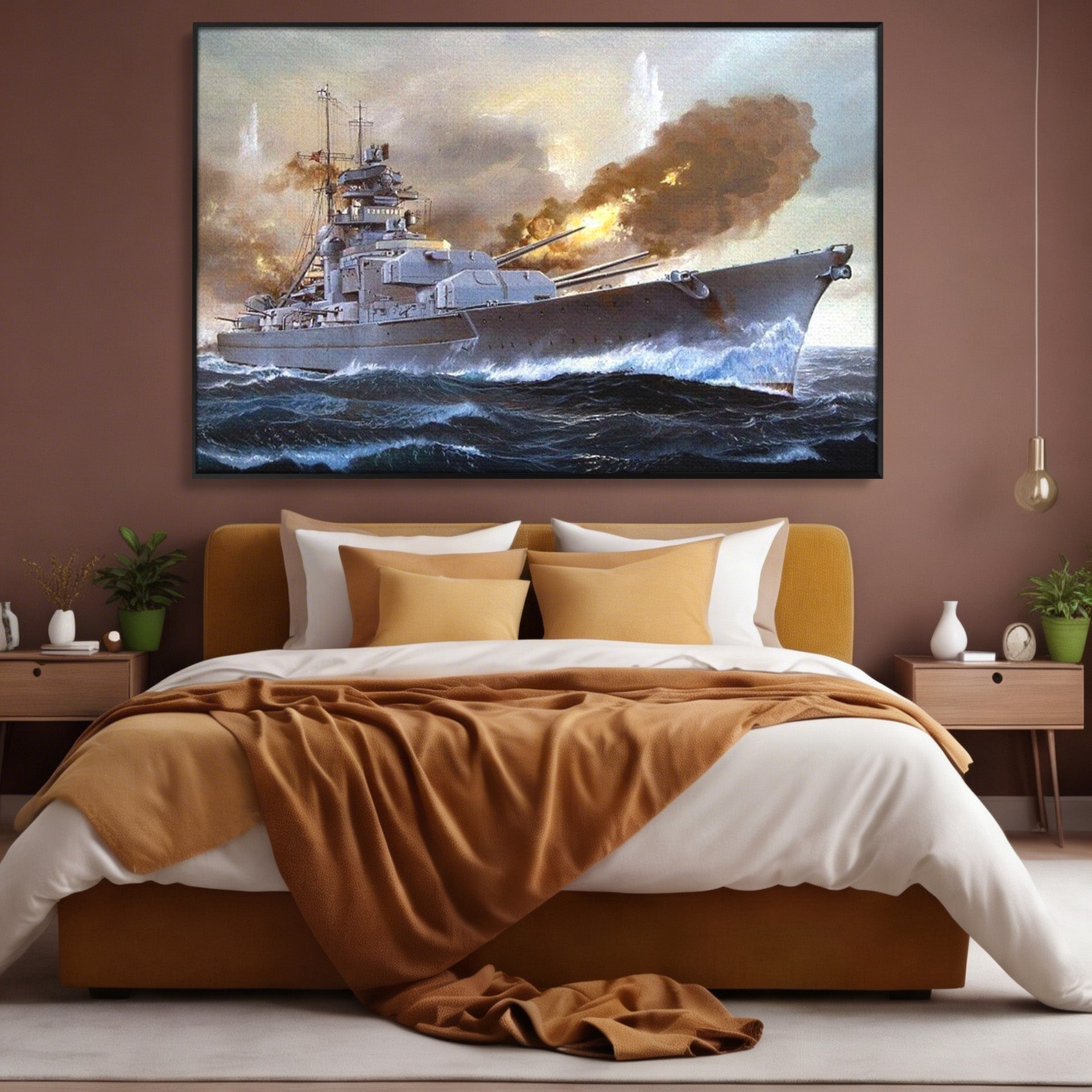 Tablou Canvas Premium LuxCanva® PI1183, Vas De Razboi In Actiune, Bismarck, Marina, Istoric, Mare, Germania, Living, Birou, Culori Vibrante