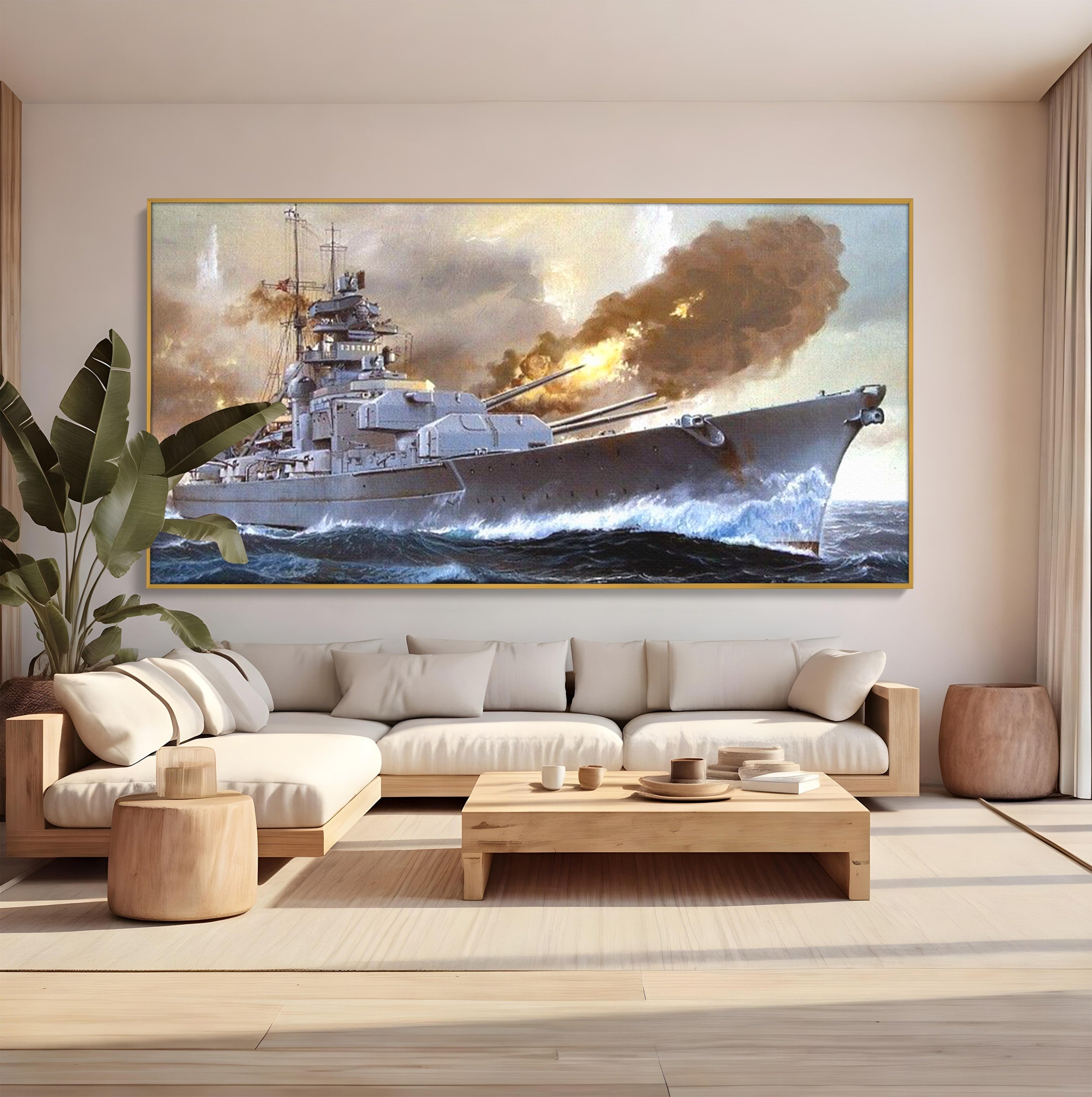 Tablou Canvas Premium LuxCanva® PI1183, Vas De Razboi In Actiune, Bismarck, Marina, Istoric, Mare, Germania, Living, Birou, Culori Vibrante