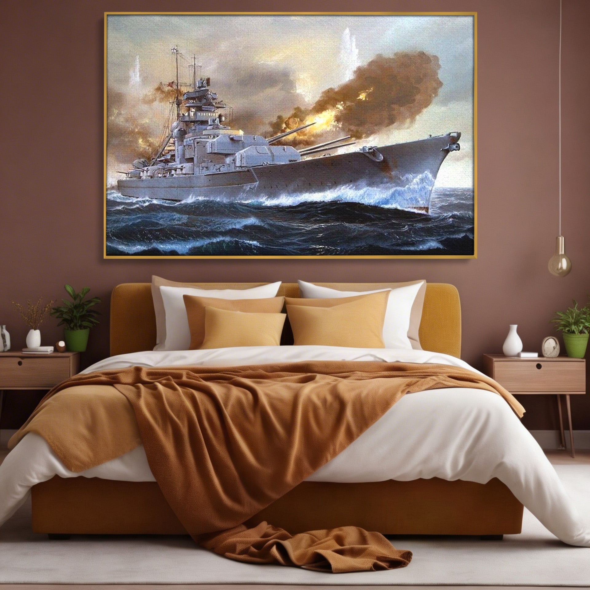 Tablou Canvas Premium LuxCanva® PI1183, Vas De Razboi In Actiune, Bismarck, Marina, Istoric, Mare, Germania, Living, Birou, Culori Vibrante