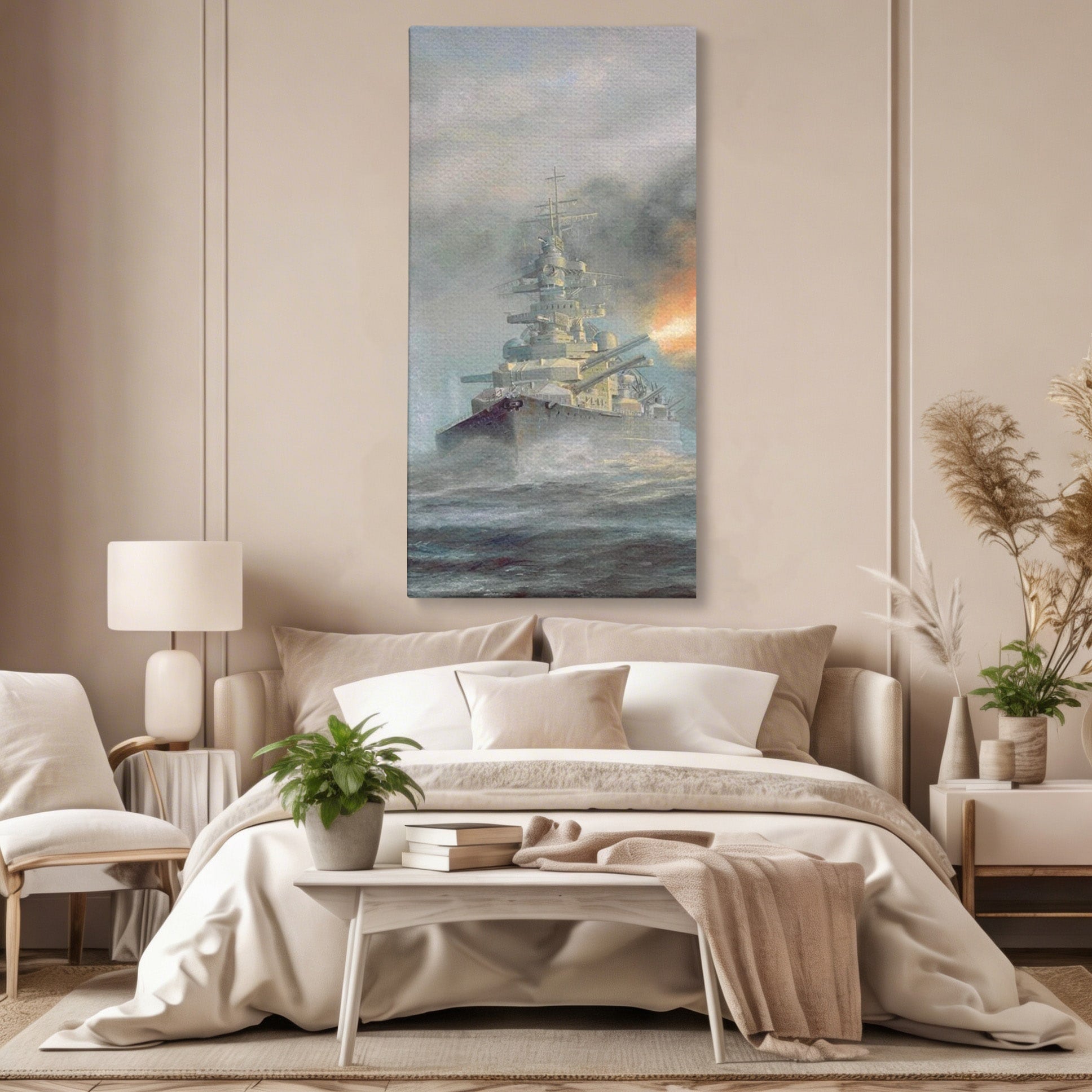 Tablou Canvas Premium LuxCanva® PI1184, Stapanul Atlanticului, Nava, Razboi, Bismarck, Istorie, Dormitor, Birou, Culori Vibrante