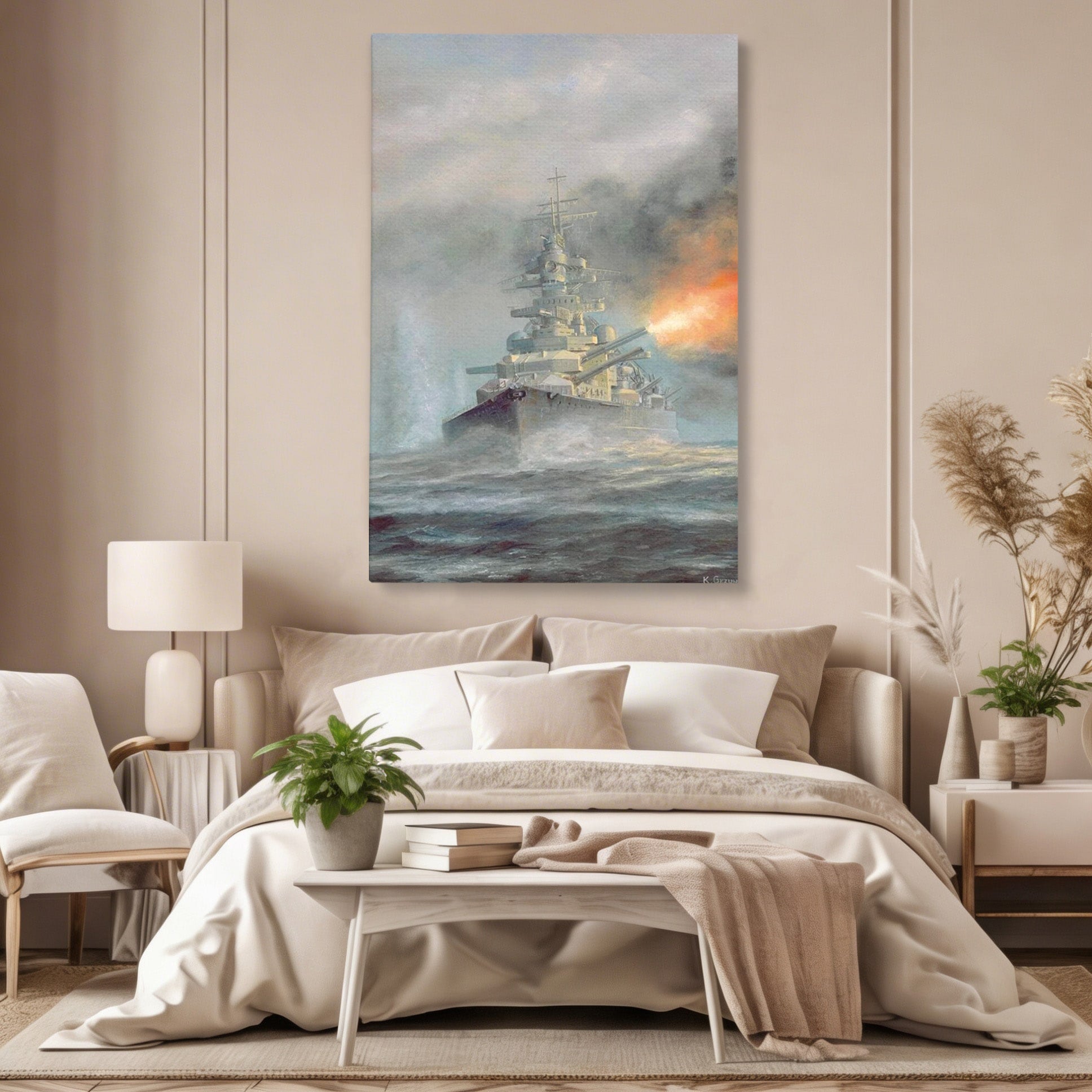 Tablou Canvas Premium LuxCanva® PI1184, Stapanul Atlanticului, Nava, Razboi, Bismarck, Istorie, Dormitor, Birou, Culori Vibrante