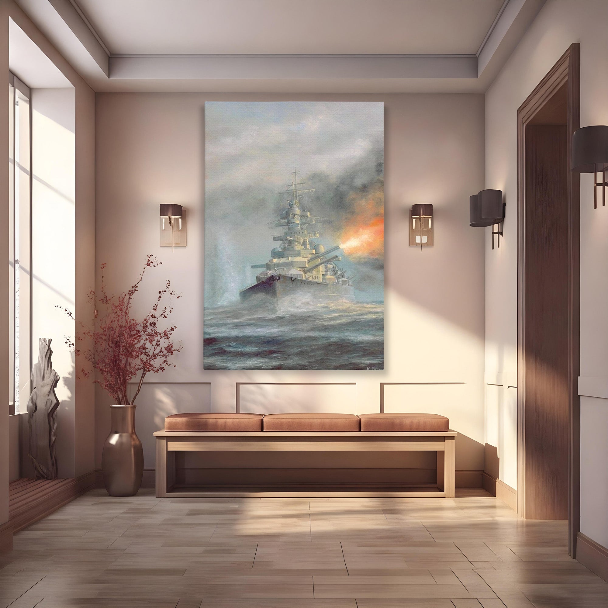 Tablou Canvas Premium LuxCanva® PI1184, Stapanul Atlanticului, Nava, Razboi, Bismarck, Istorie, Dormitor, Birou, Culori Vibrante