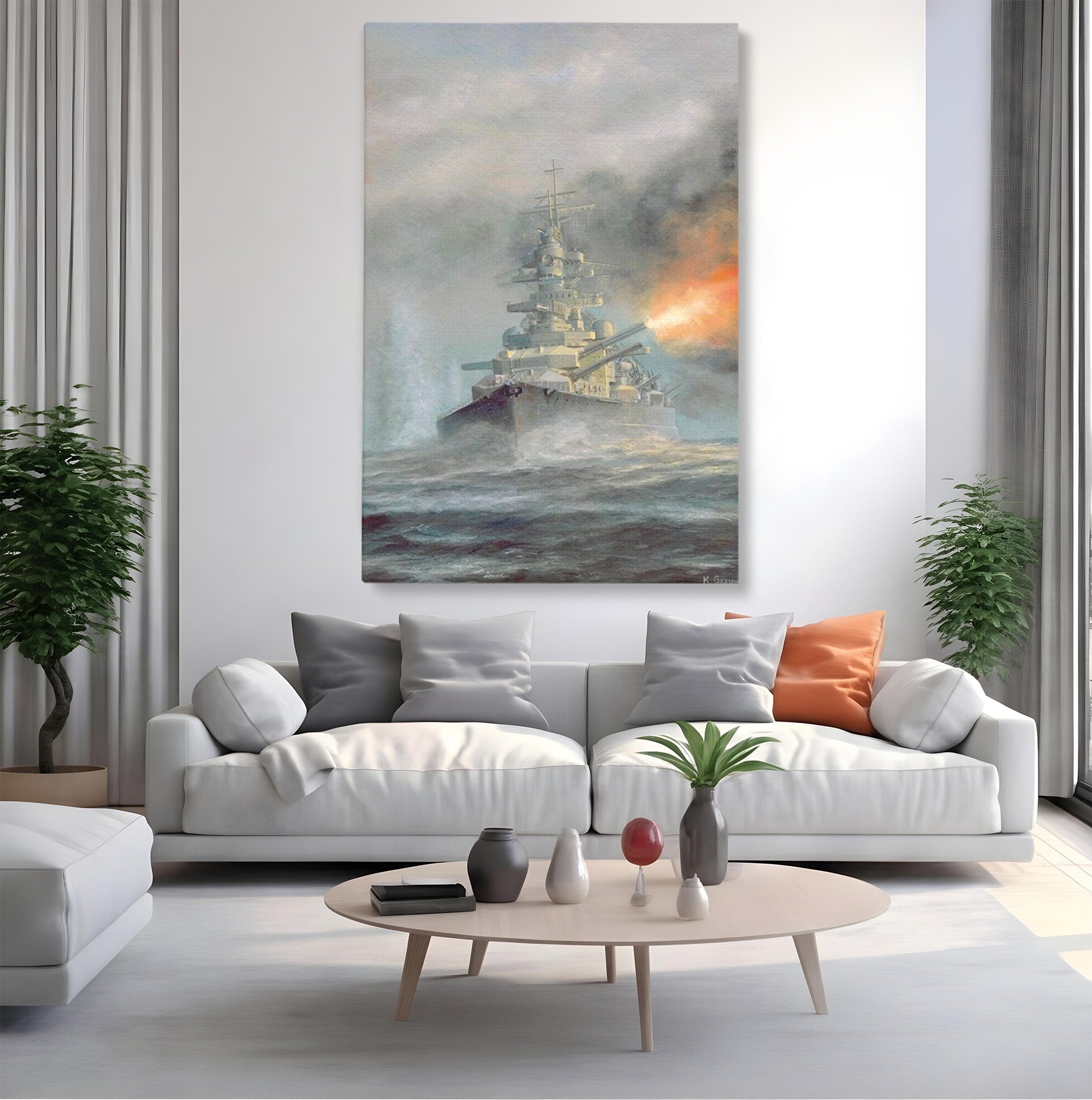 Tablou Canvas Premium LuxCanva® PI1184, Stapanul Atlanticului, Nava, Razboi, Bismarck, Istorie, Dormitor, Birou, Culori Vibrante