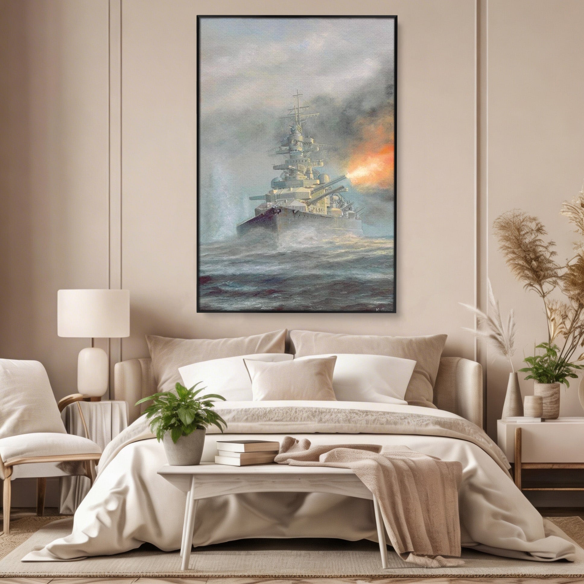 Tablou Canvas Premium LuxCanva® PI1184, Stapanul Atlanticului, Nava, Razboi, Bismarck, Istorie, Dormitor, Birou, Culori Vibrante