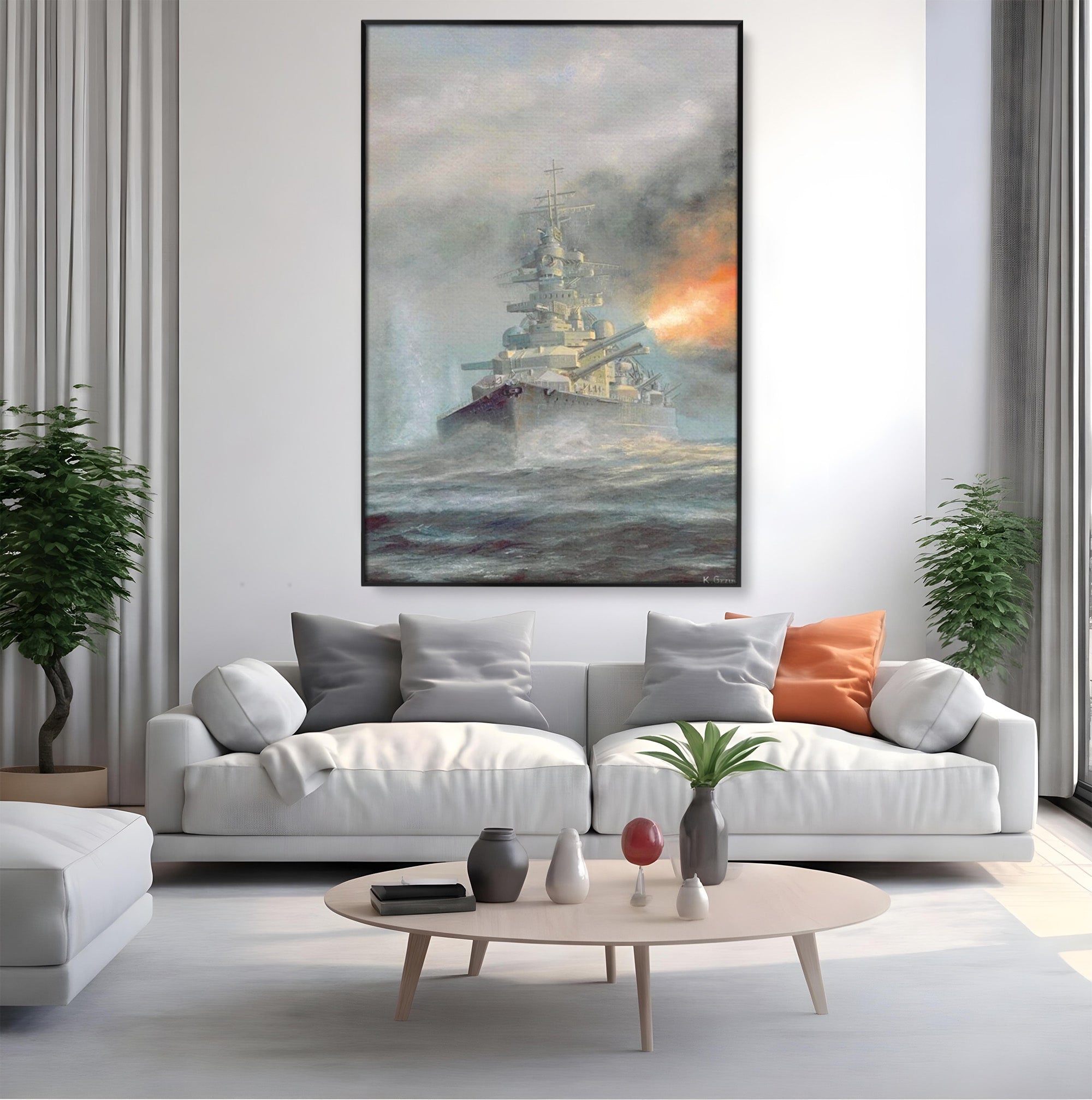 Tablou Canvas Premium LuxCanva® PI1184, Stapanul Atlanticului, Nava, Razboi, Bismarck, Istorie, Dormitor, Birou, Culori Vibrante