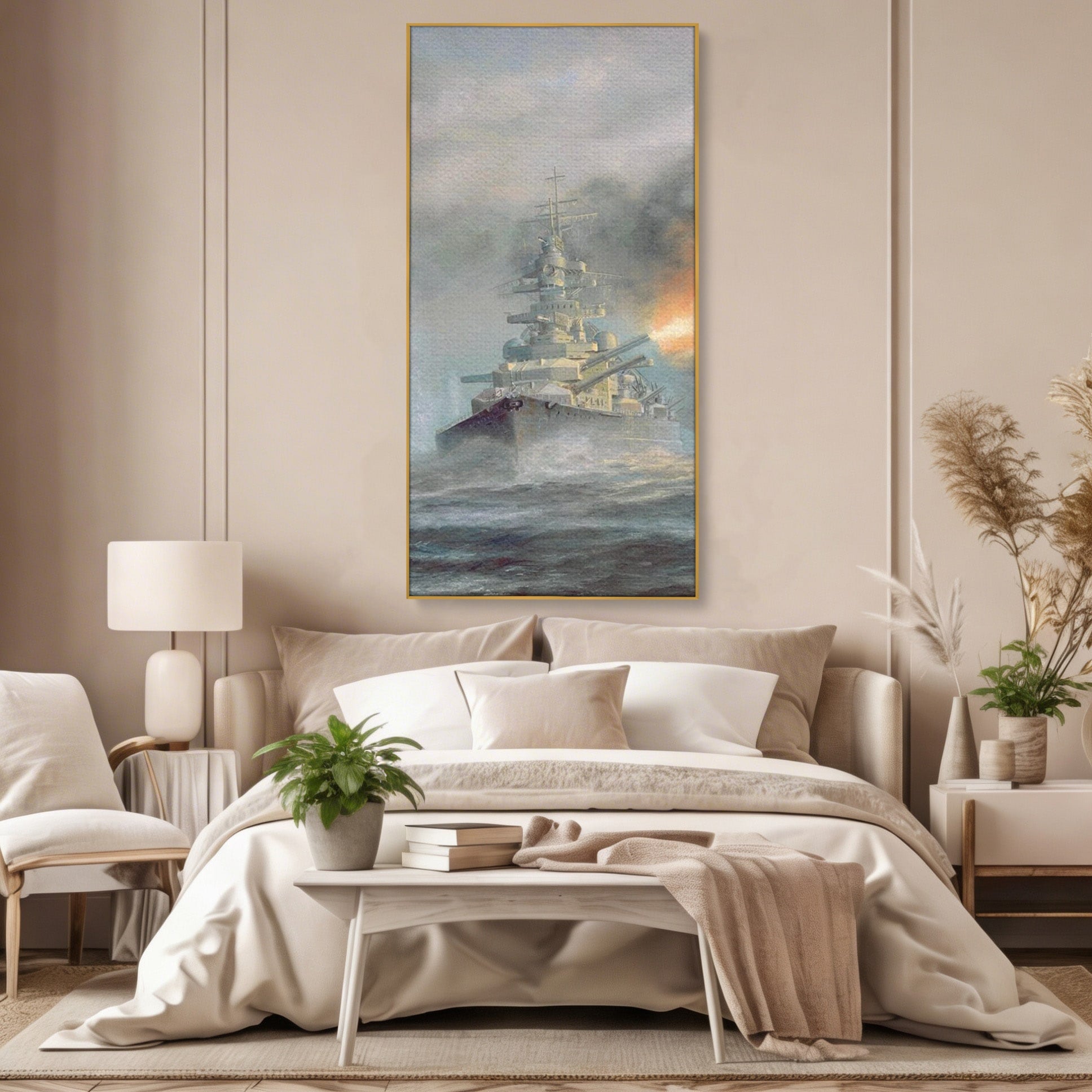 Tablou Canvas Premium LuxCanva® PI1184, Stapanul Atlanticului, Nava, Razboi, Bismarck, Istorie, Dormitor, Birou, Culori Vibrante