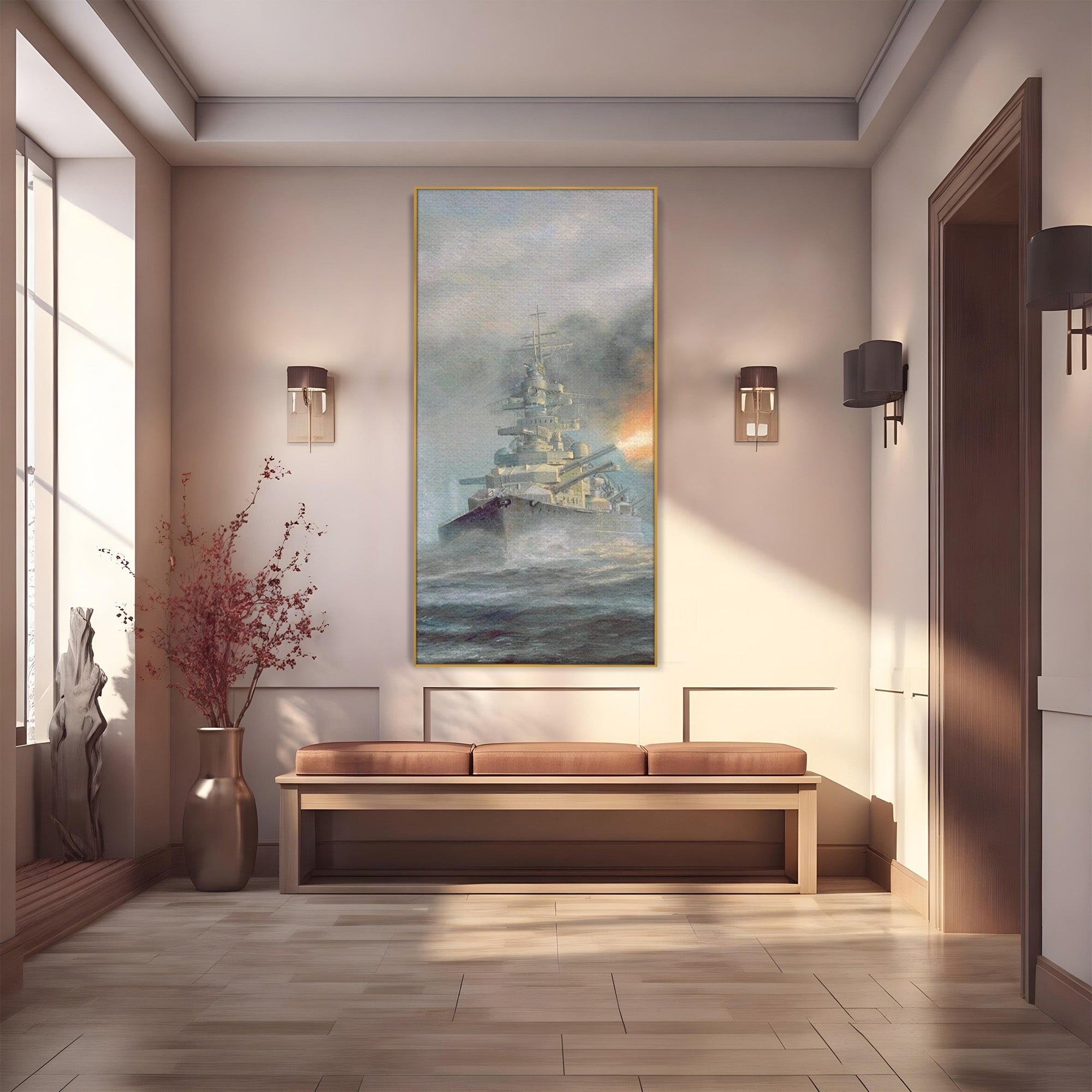 Tablou Canvas Premium LuxCanva® PI1184, Stapanul Atlanticului, Nava, Razboi, Bismarck, Istorie, Dormitor, Birou, Culori Vibrante