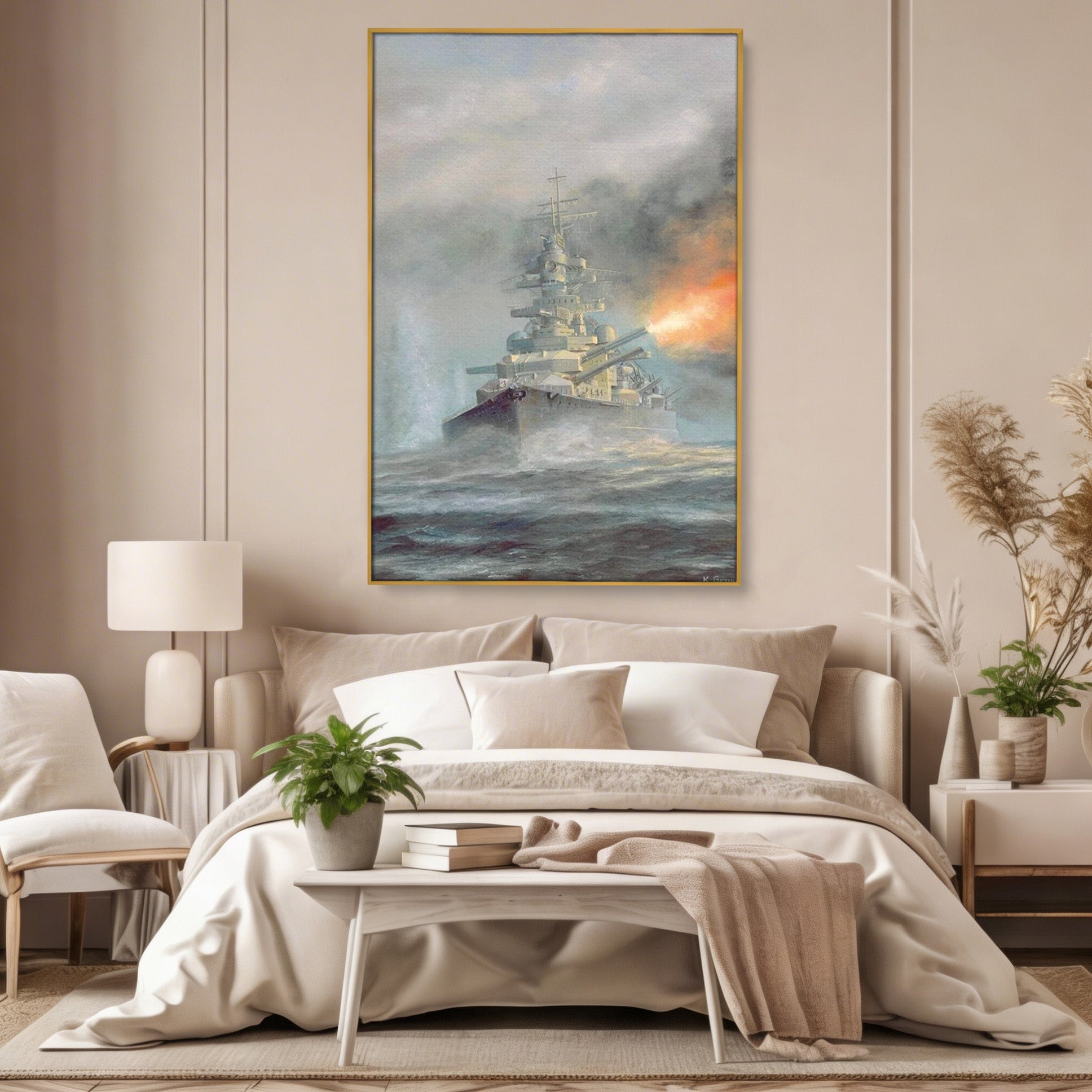 Tablou Canvas Premium LuxCanva® PI1184, Stapanul Atlanticului, Nava, Razboi, Bismarck, Istorie, Dormitor, Birou, Culori Vibrante