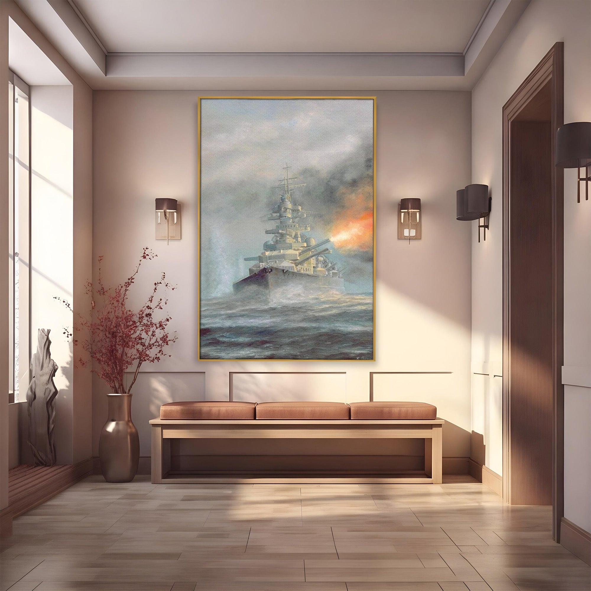 Tablou Canvas Premium LuxCanva® PI1184, Stapanul Atlanticului, Nava, Razboi, Bismarck, Istorie, Dormitor, Birou, Culori Vibrante