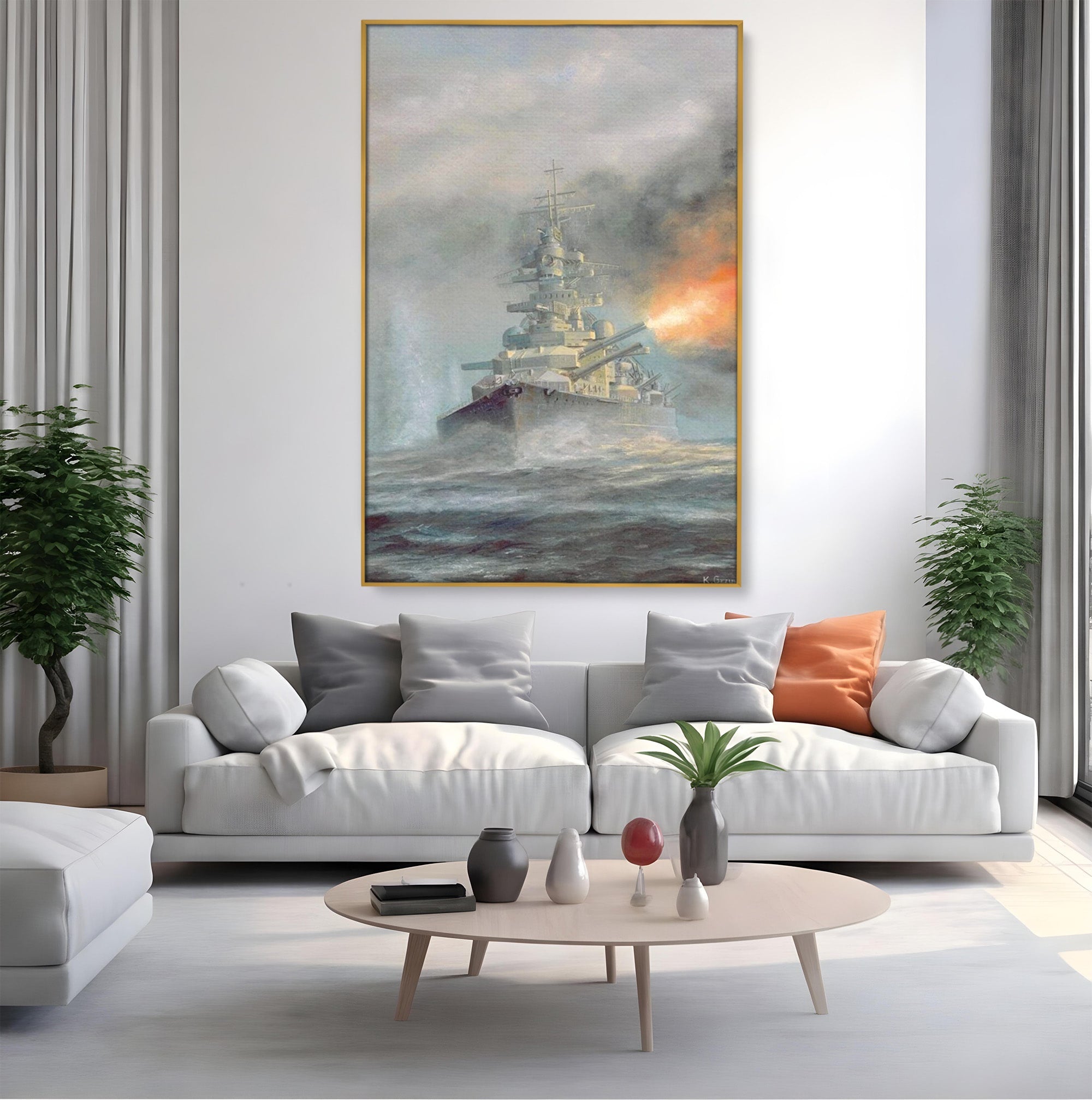 Tablou Canvas Premium LuxCanva® PI1184, Stapanul Atlanticului, Nava, Razboi, Bismarck, Istorie, Dormitor, Birou, Culori Vibrante
